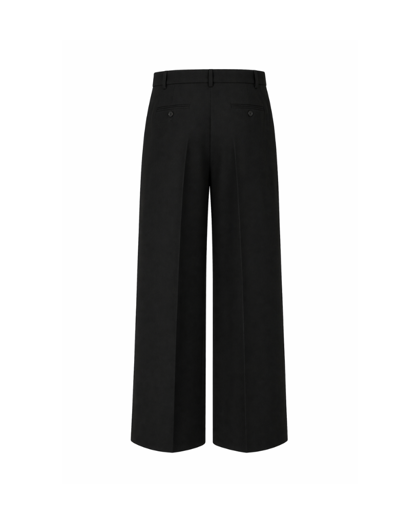 Tailory black wide-leg trousers welt pocket back view