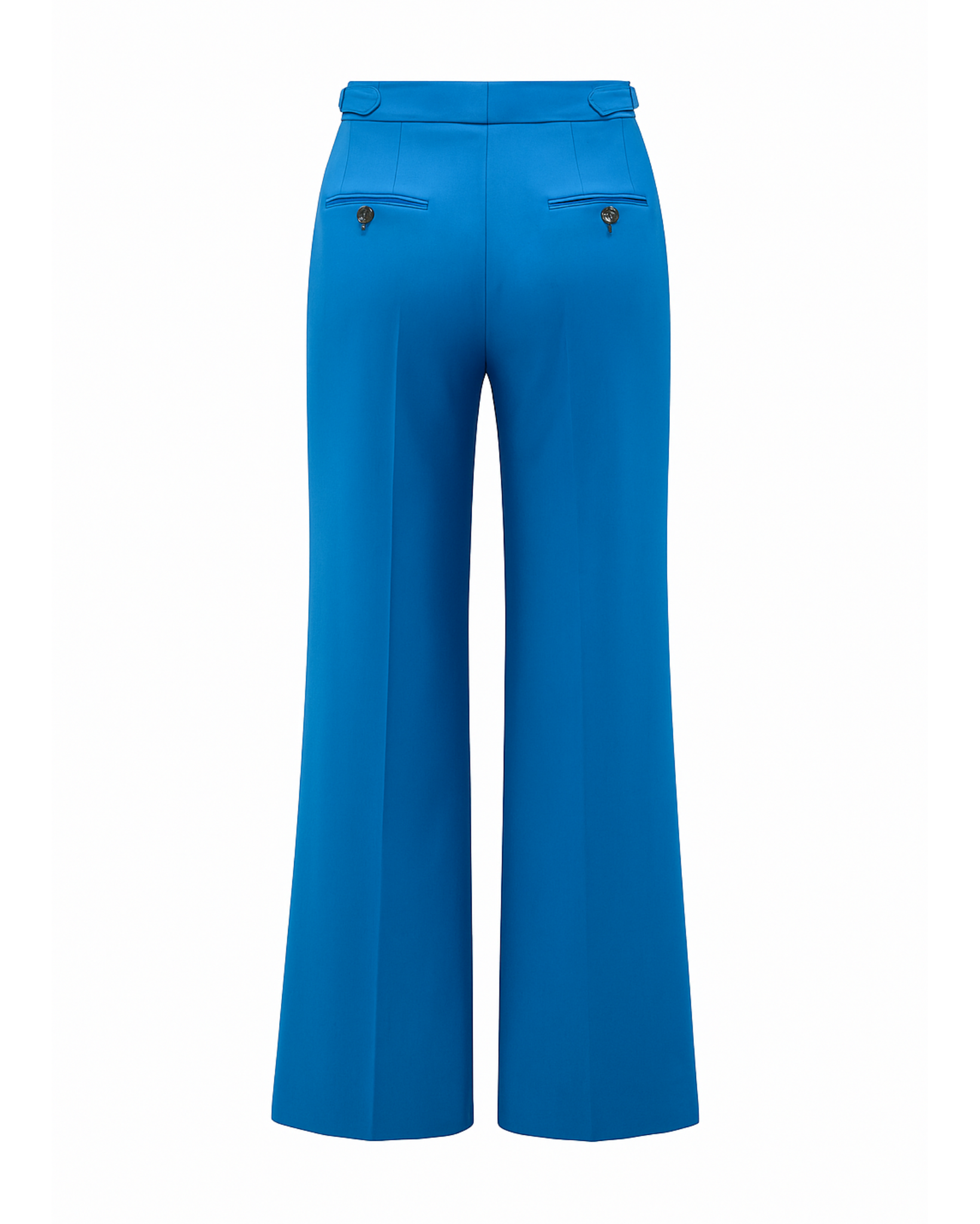 Tailory bright blue flared trousers back view