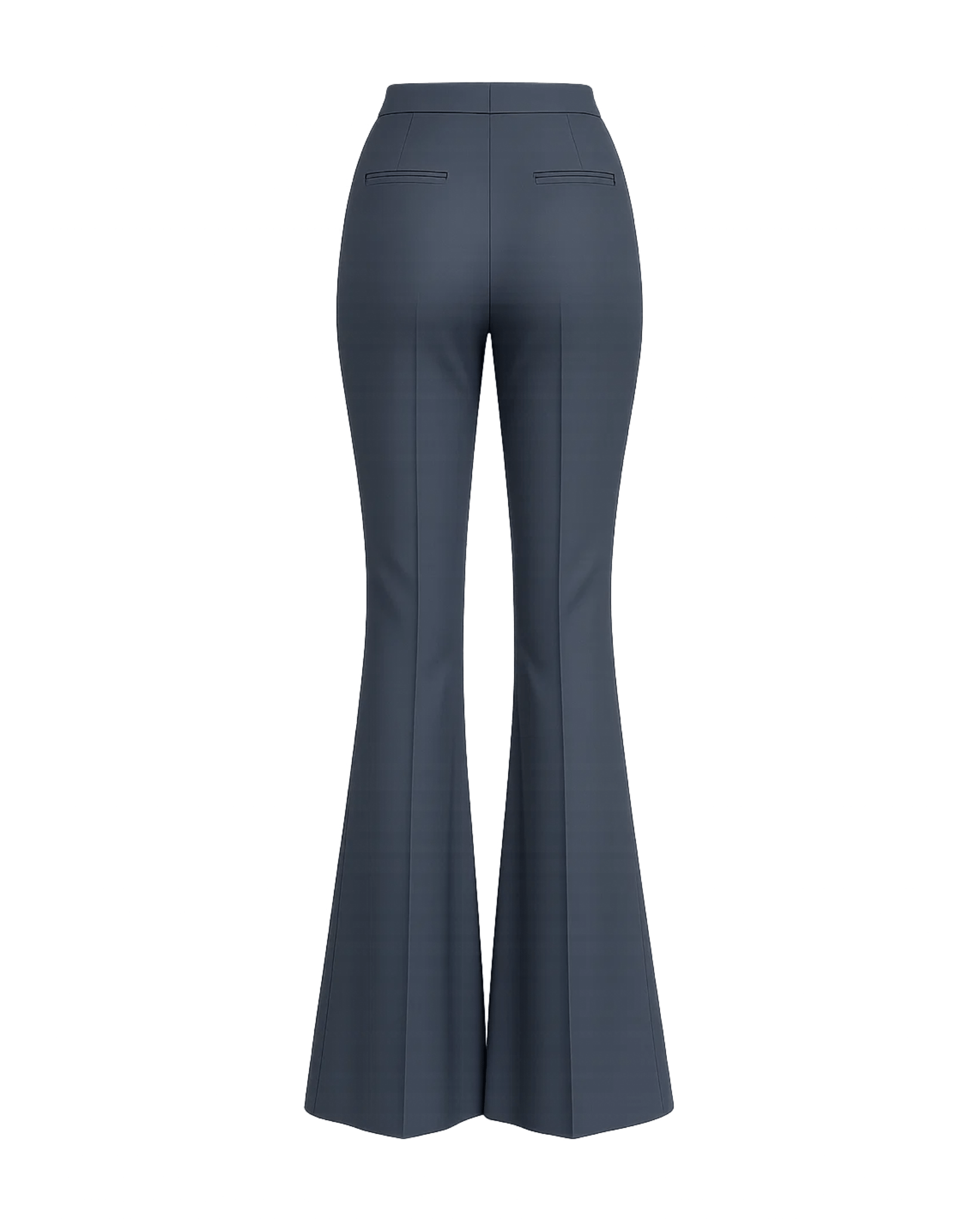Tailory charcoal gray Loro Piana high-waisted flare trousers back view
