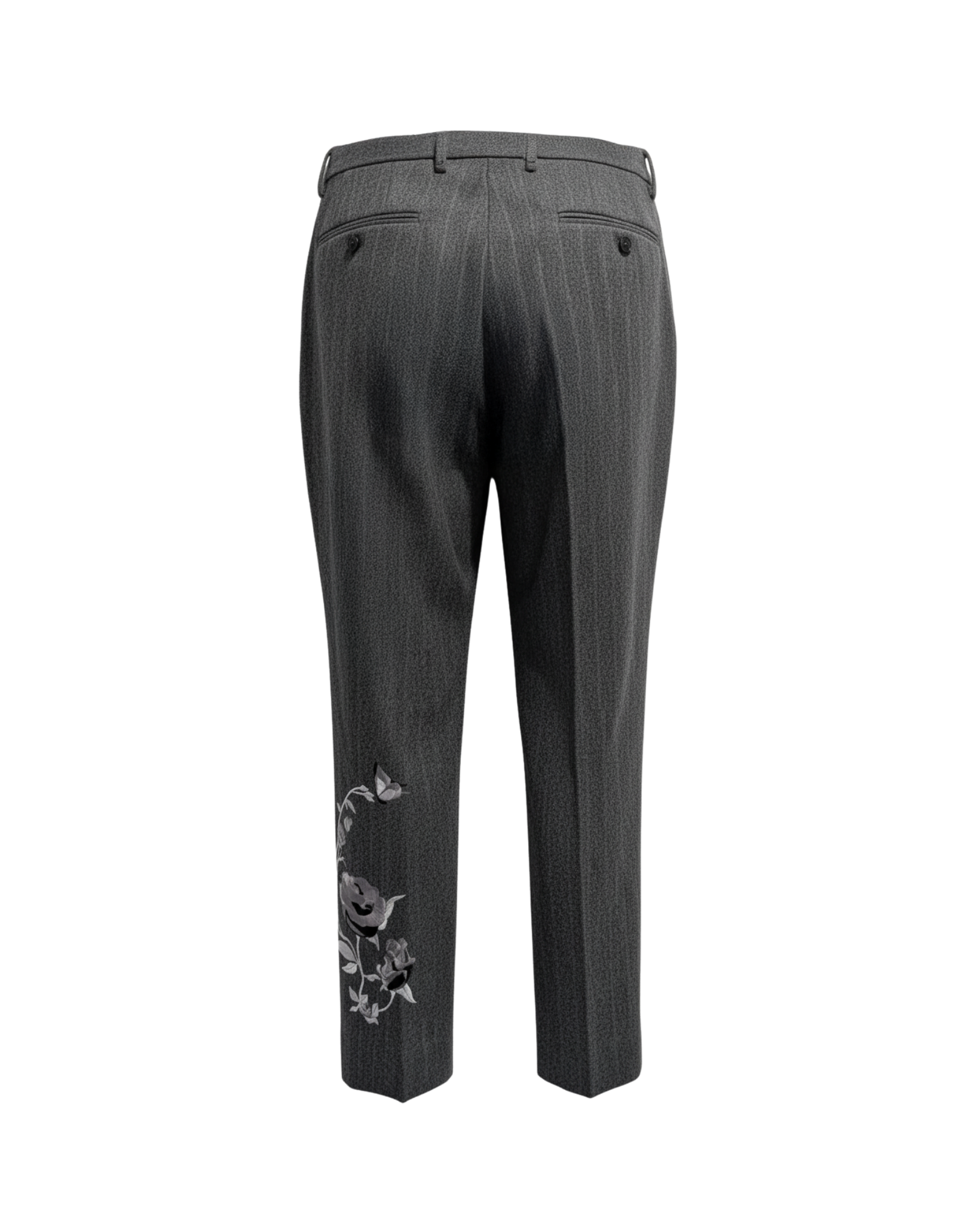 Tailory charcoal pinstripe embroidered tapered trousers back view