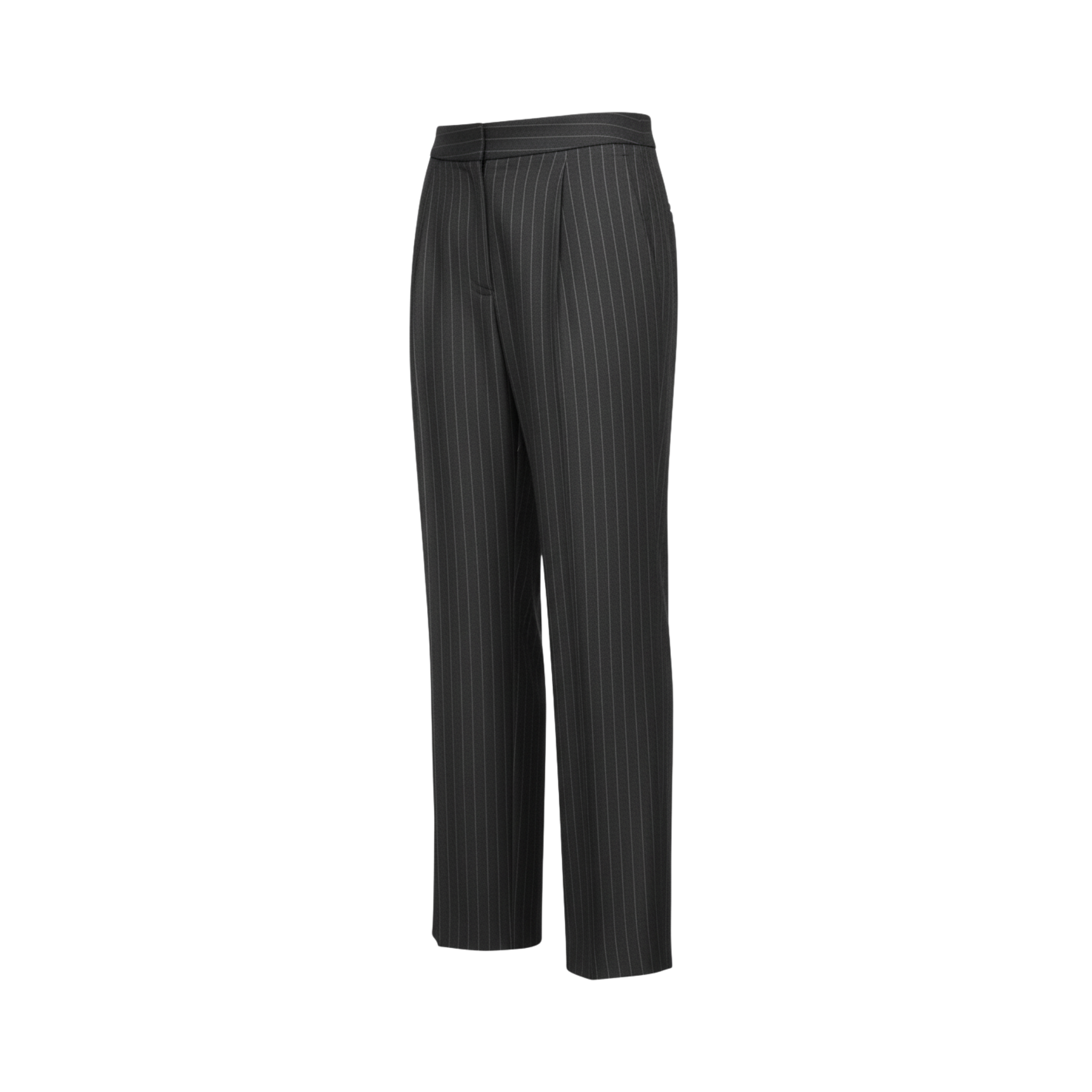 Tailory charcoal pinstripe straight leg trousers side view