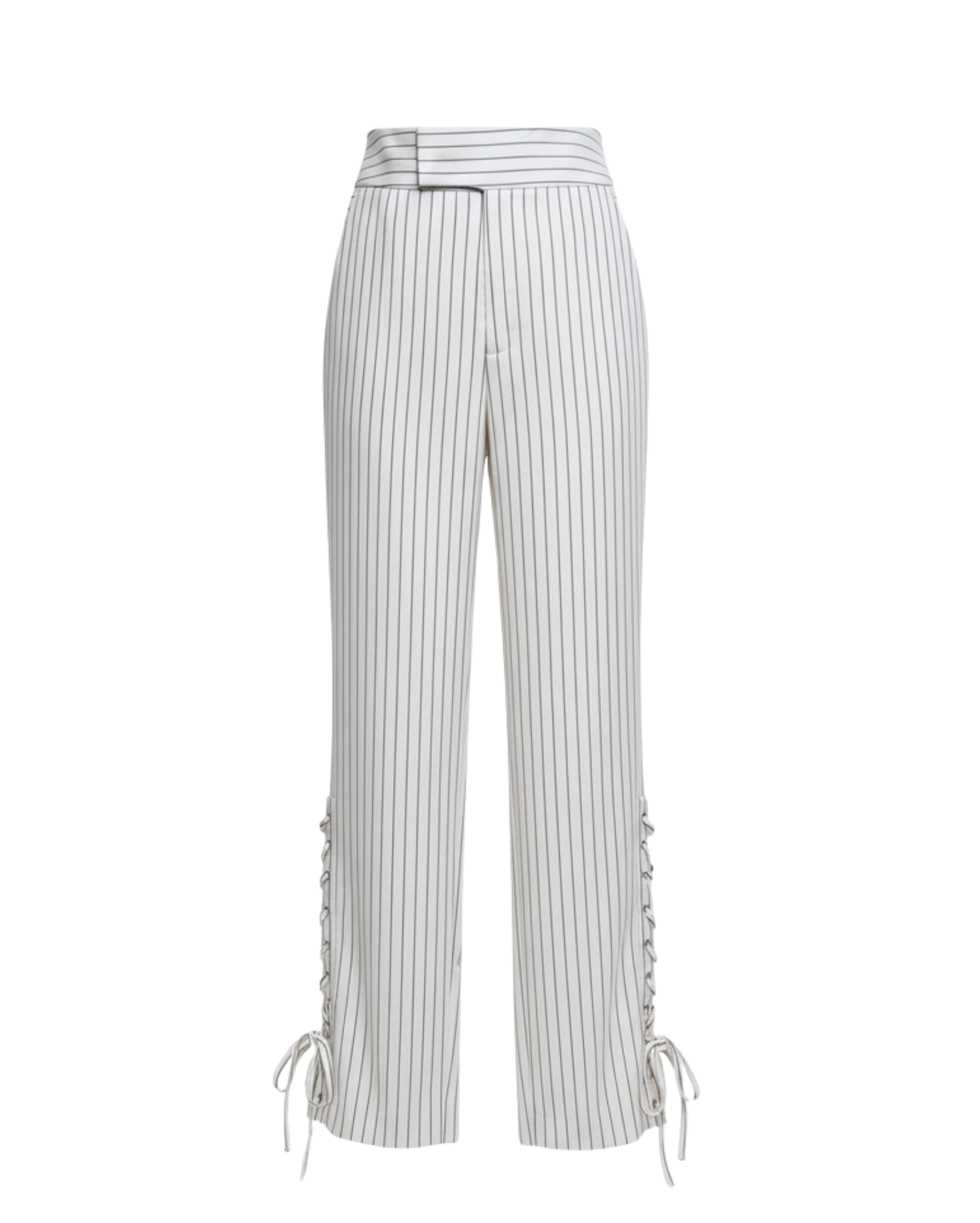 Tailory cream high-waisted straight wool trousers front view
