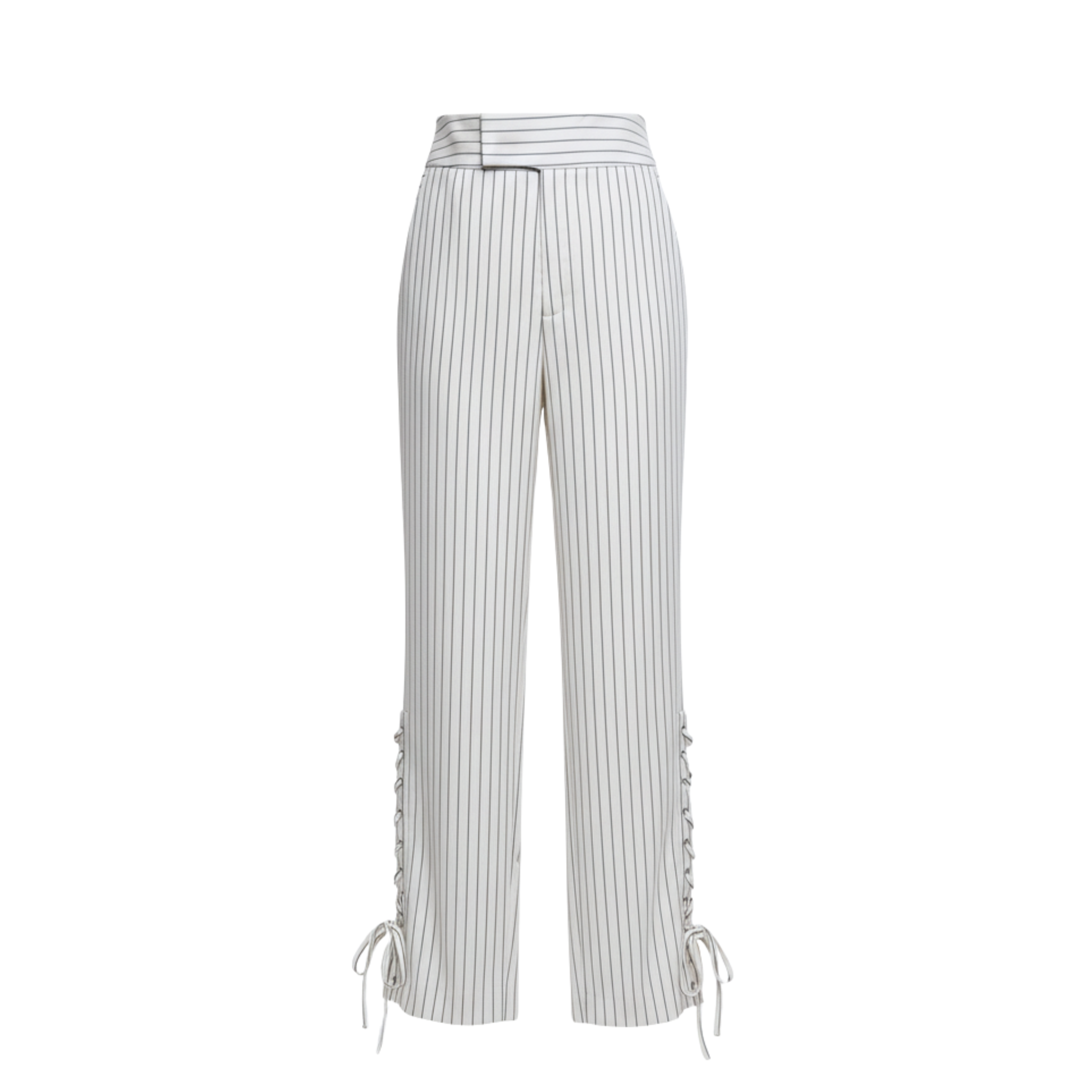 Tailory cream high-waisted straight wool trousers front view