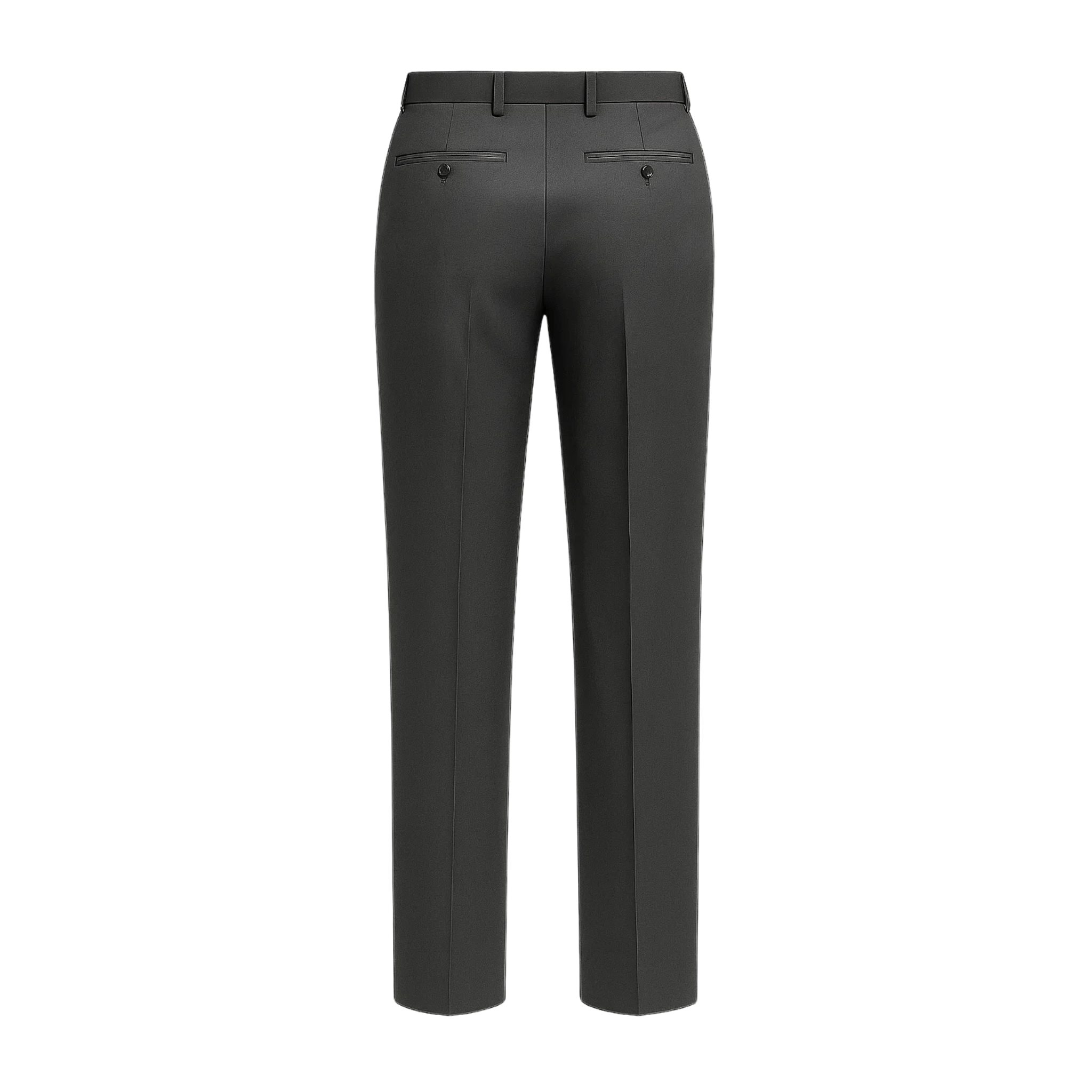Tailory grey flat-front dress trousers back view