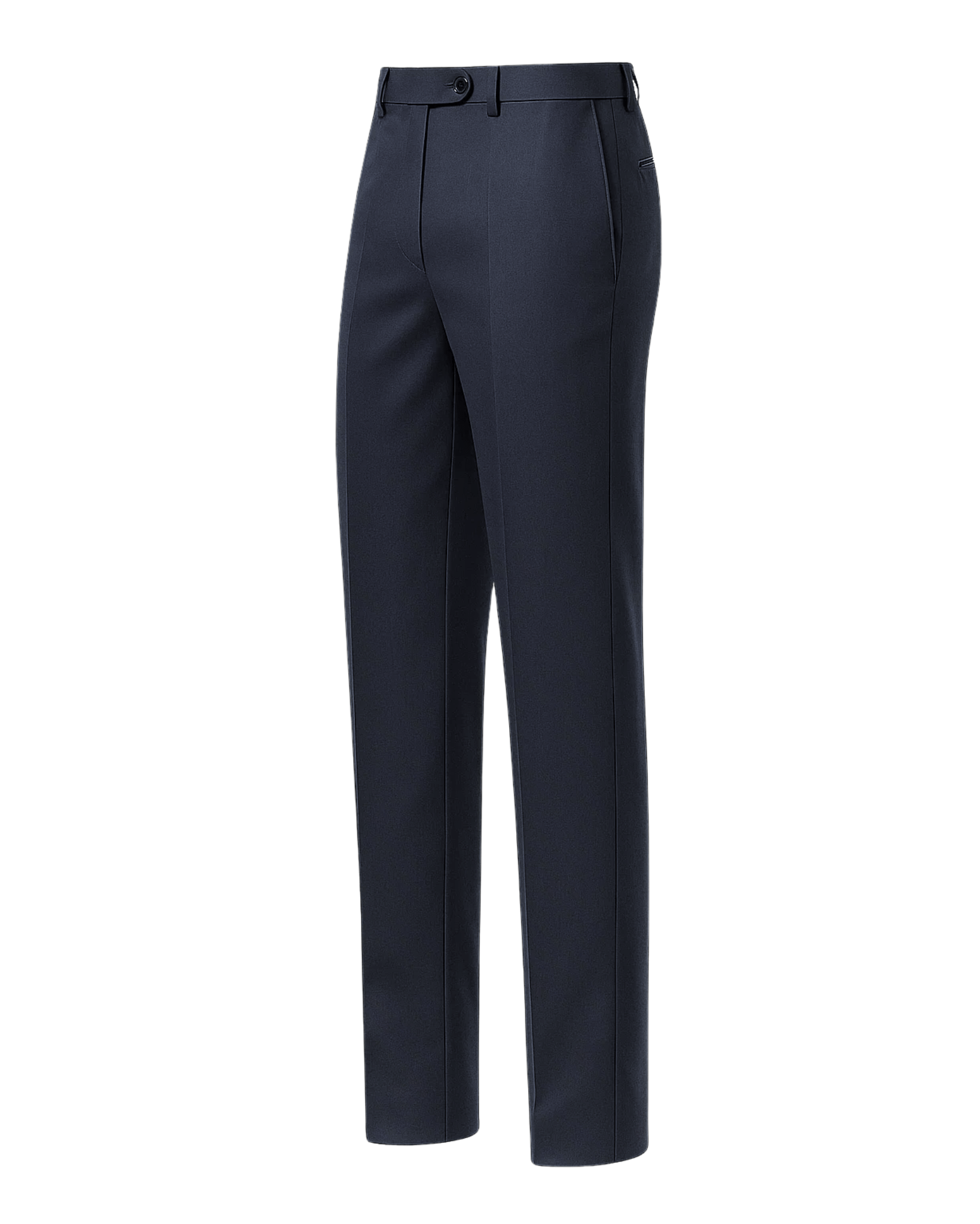 Tailory dark navy flat front wool dress trousers side view