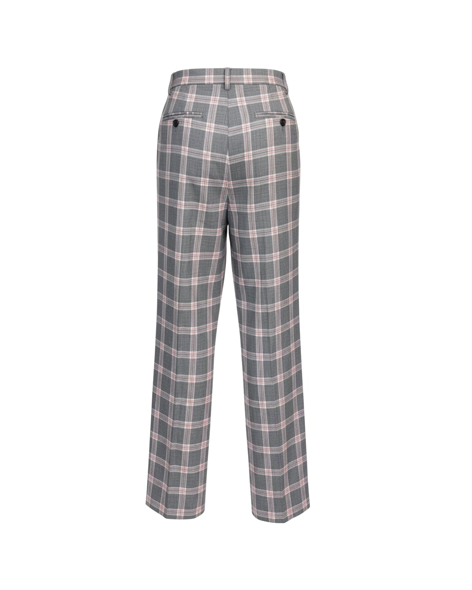 Tailory grey pink plaid high-waisted straight trousers back view