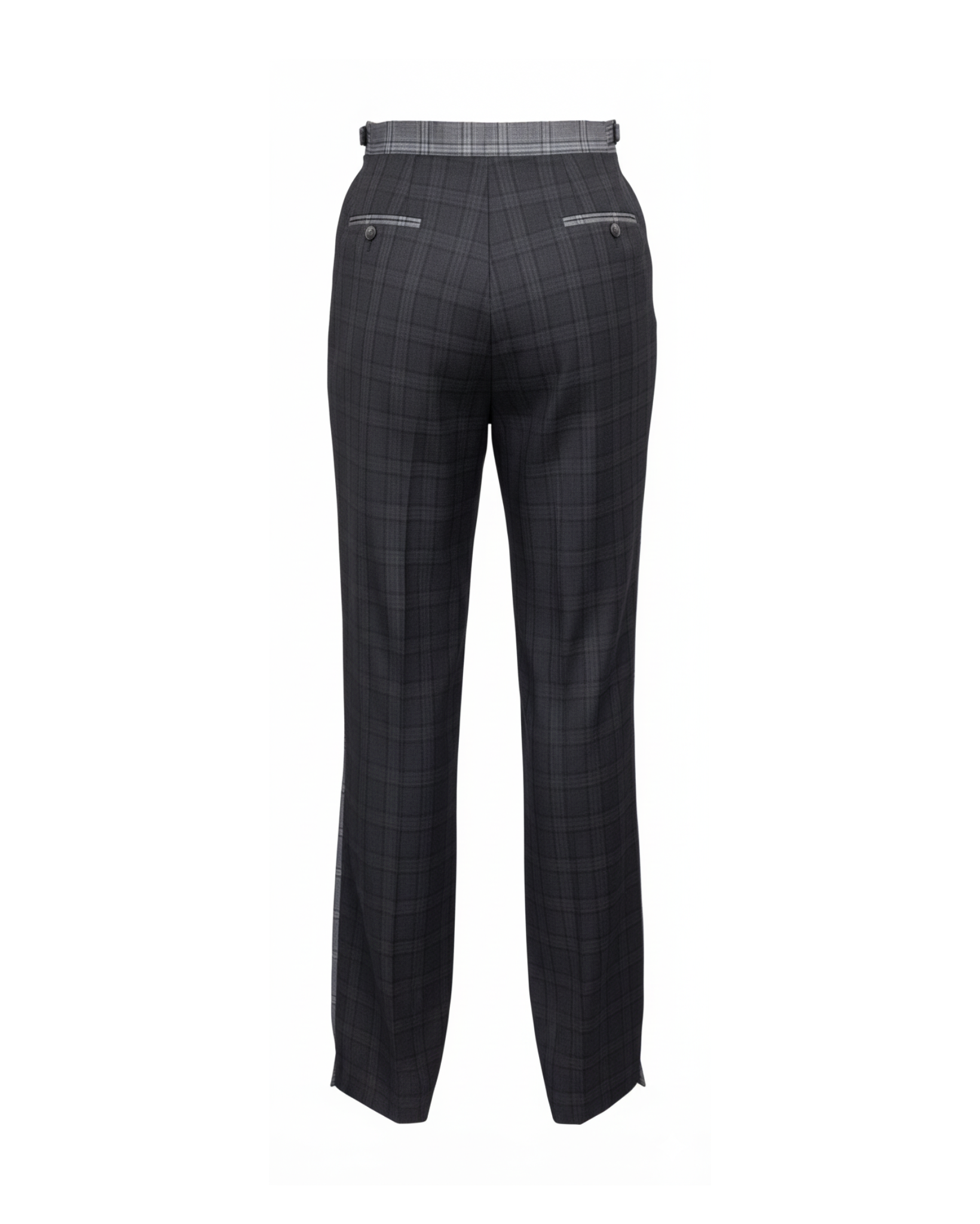 Tailory grey Glen plaid tailored trousers with panel back view