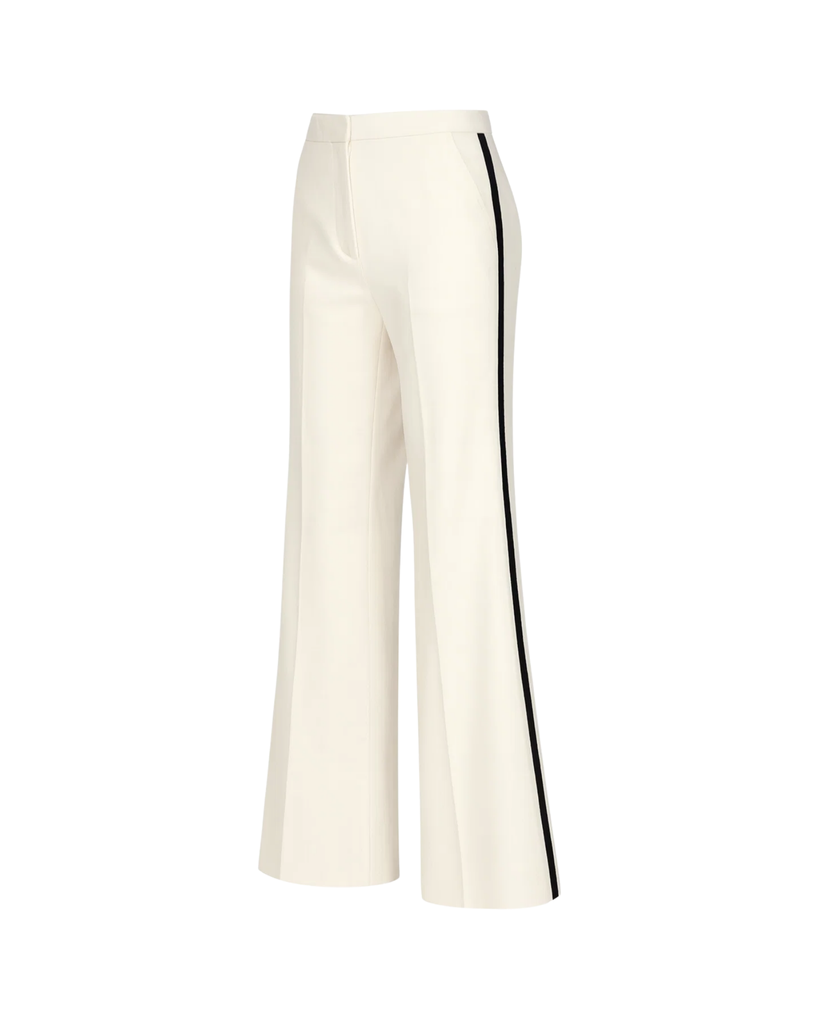Tailory ivory high-rise flare trousers contrast stripe side view