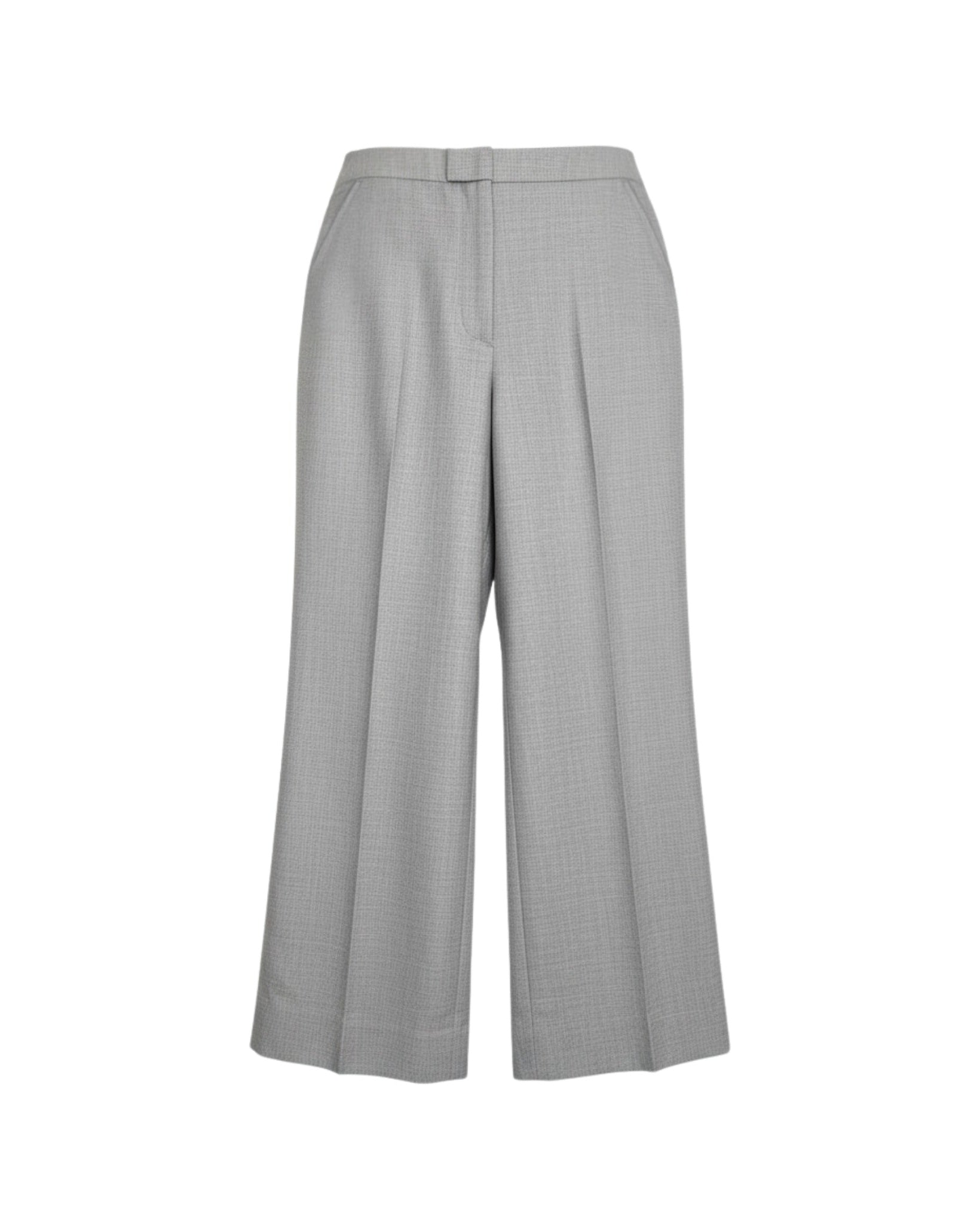 Light grey wide-leg cropped trousers front view