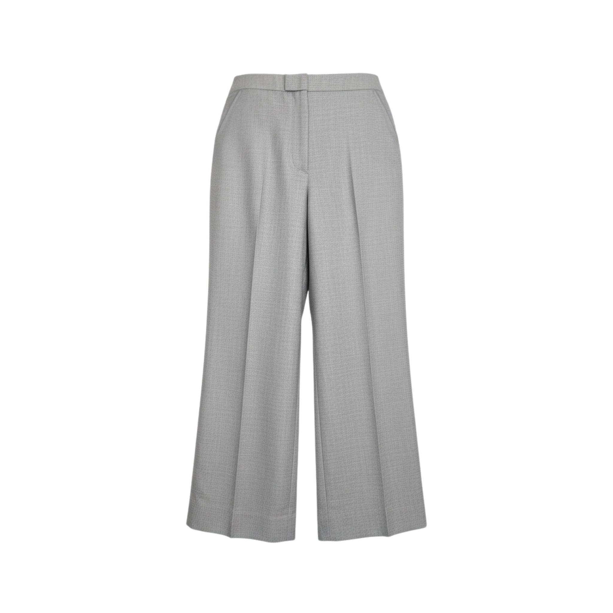 Light grey wide-leg cropped trousers front view