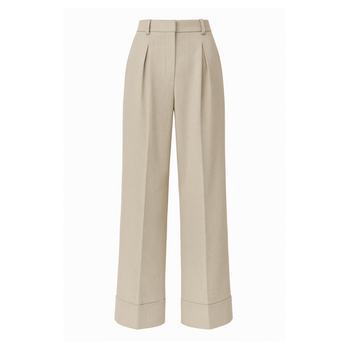 Tailory stone cotton silk wide-leg pleated trousers front view