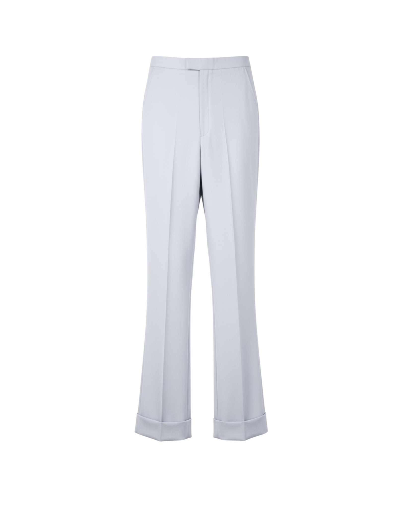 Tailory white fitted flared trousers with front slits front view