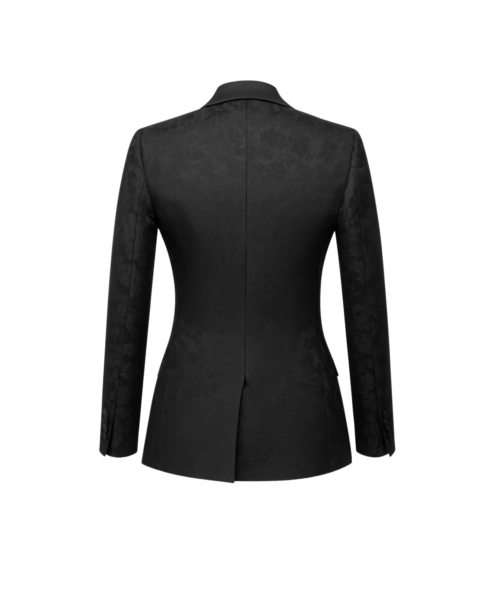 Tailory black satin shawl lapel tuxedo jacket back view