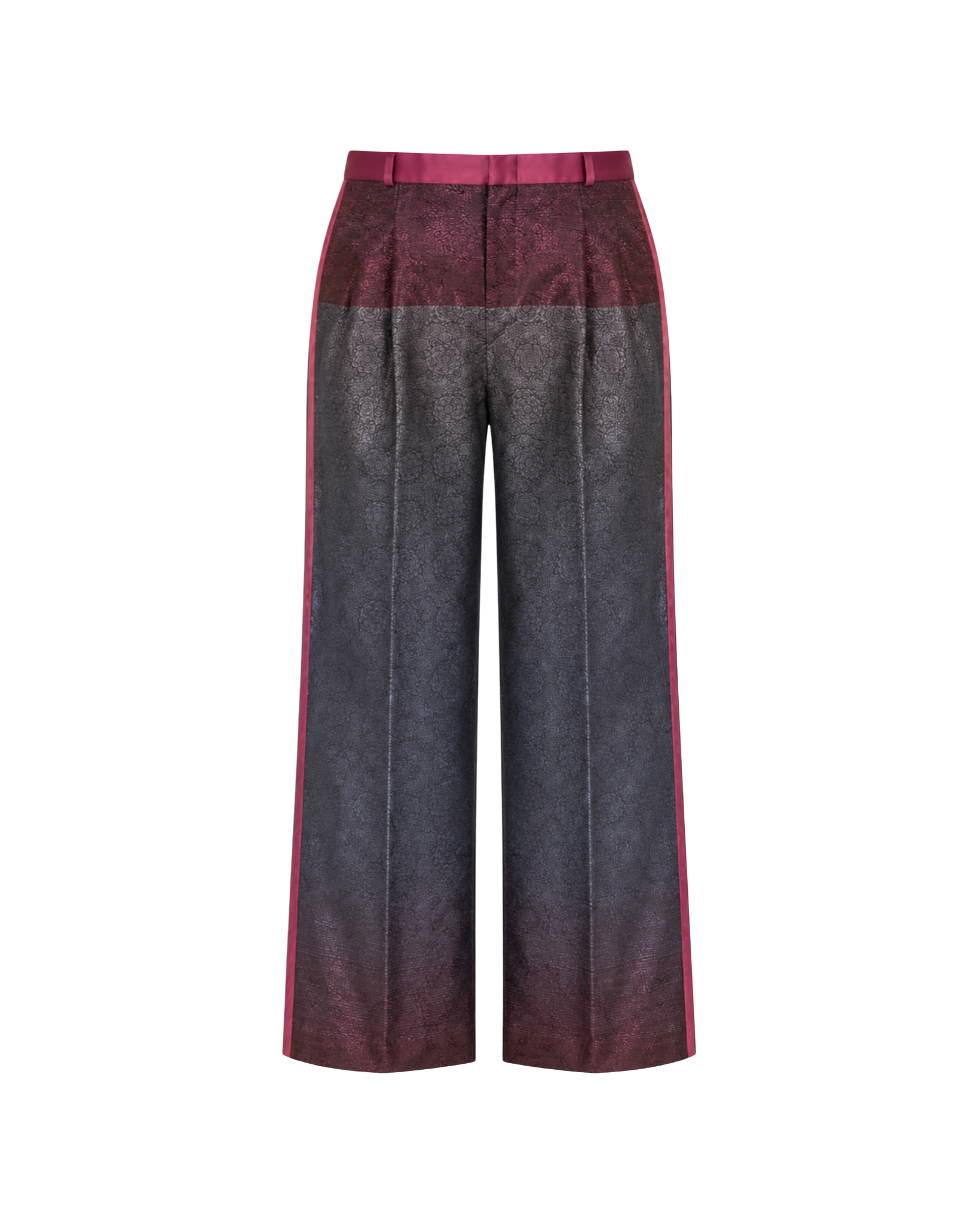 The Tailory New York burgundy charcoal jacquard tuxedo pants front view