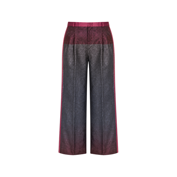 The Tailory New York burgundy charcoal jacquard tuxedo pants front view