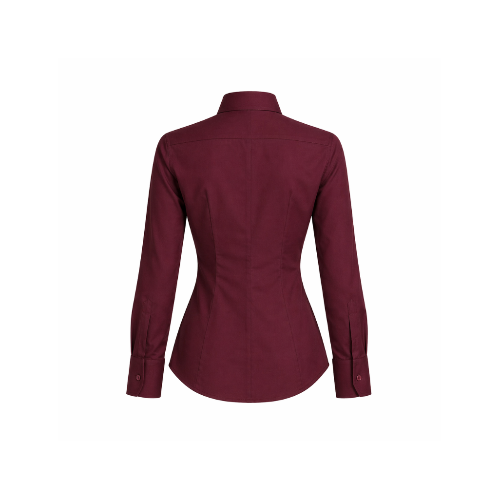 Tailory burgundy cotton tuxedo shirt back darts back view