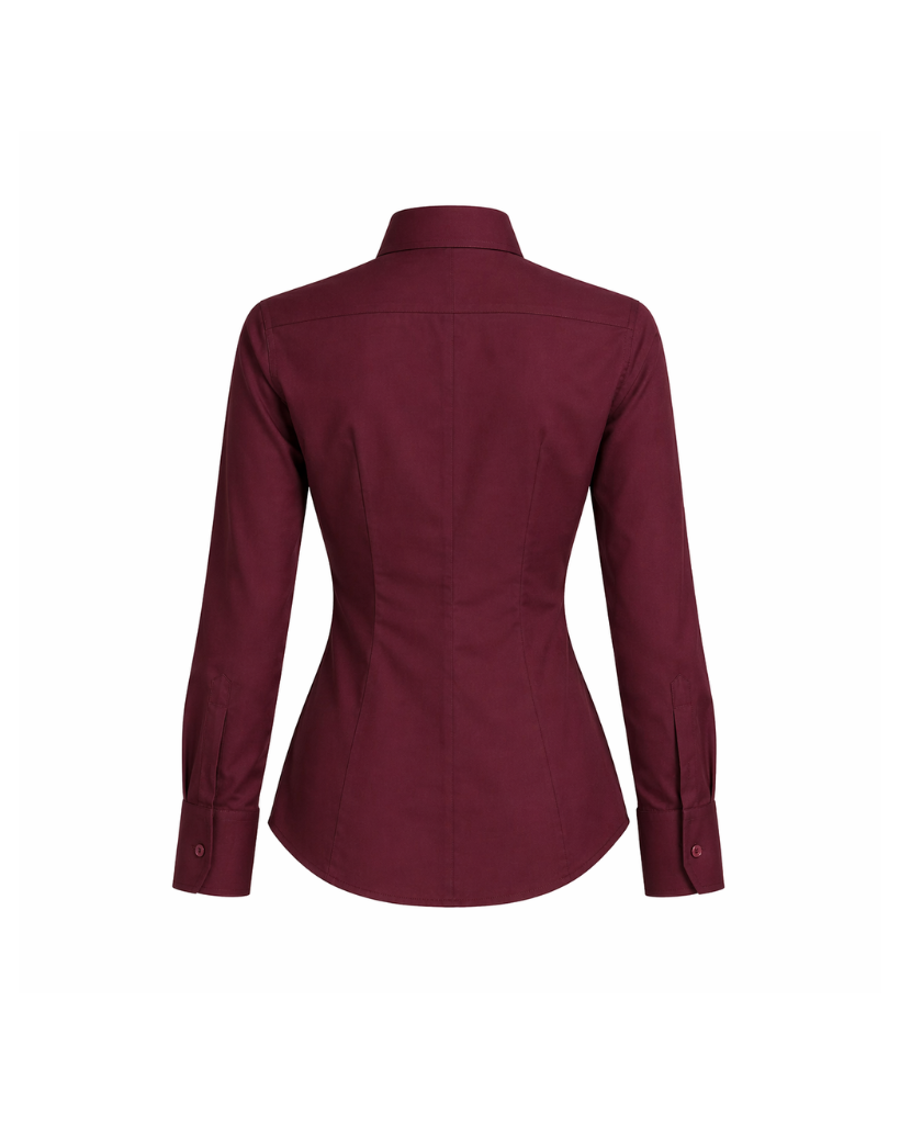 Tailory burgundy cotton tuxedo shirt back darts back view