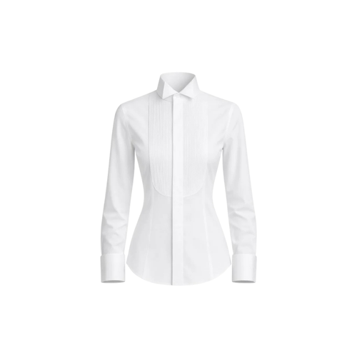 Tailory white cotton tuxedo shirt pleated bib front view