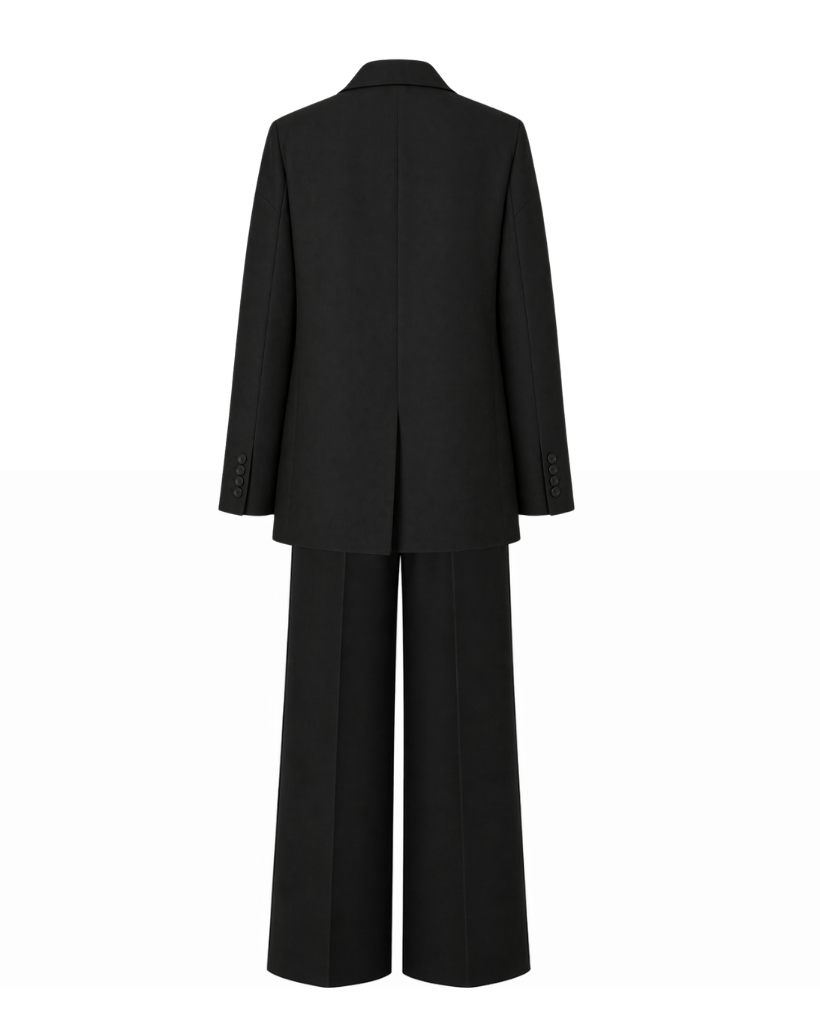 Tailory black tuxedo suit back vent back view