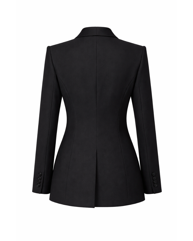 Tailory black tailored tuxedo jacket back view