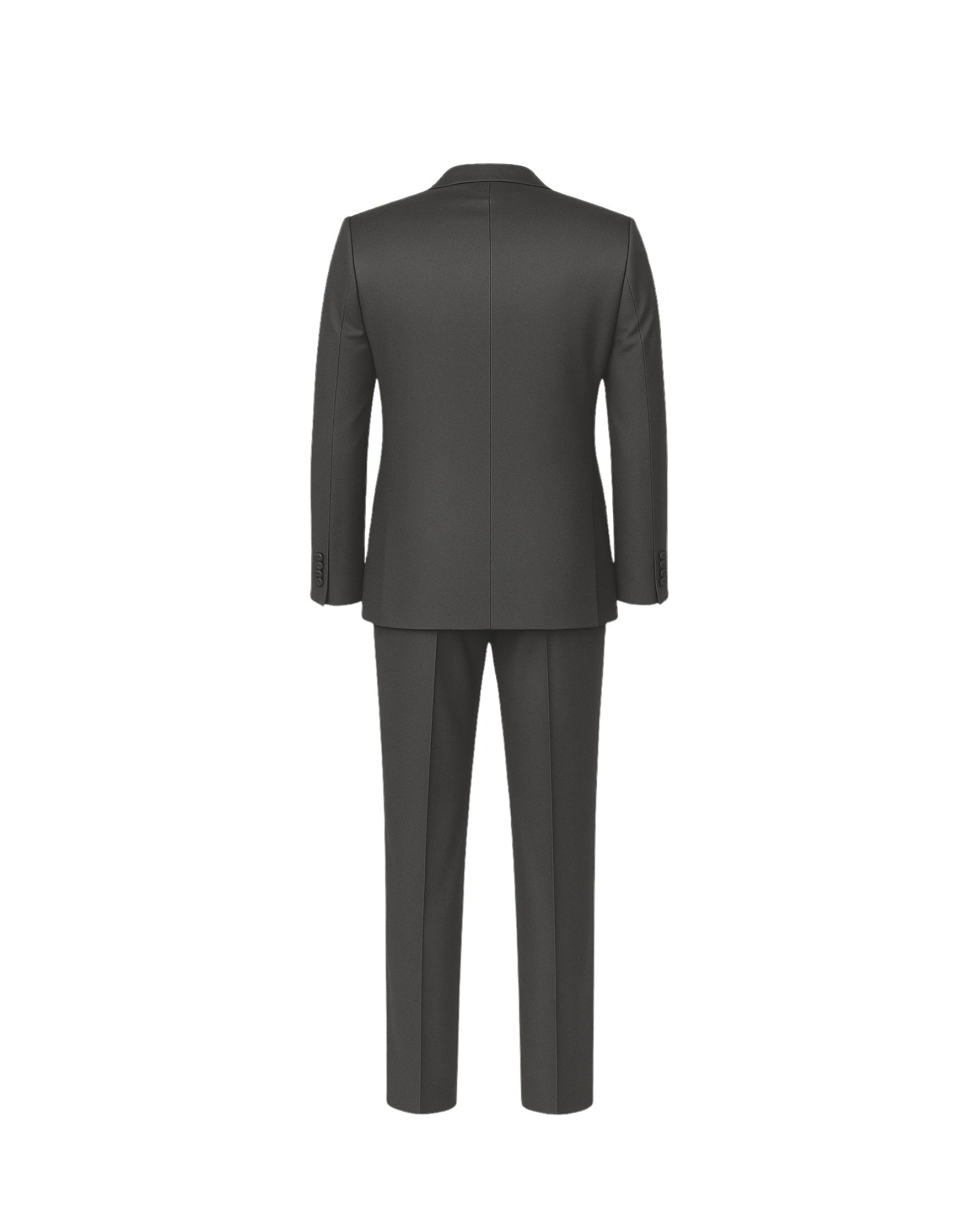 Tailory charcoal gray peak lapel wool tuxedo back view