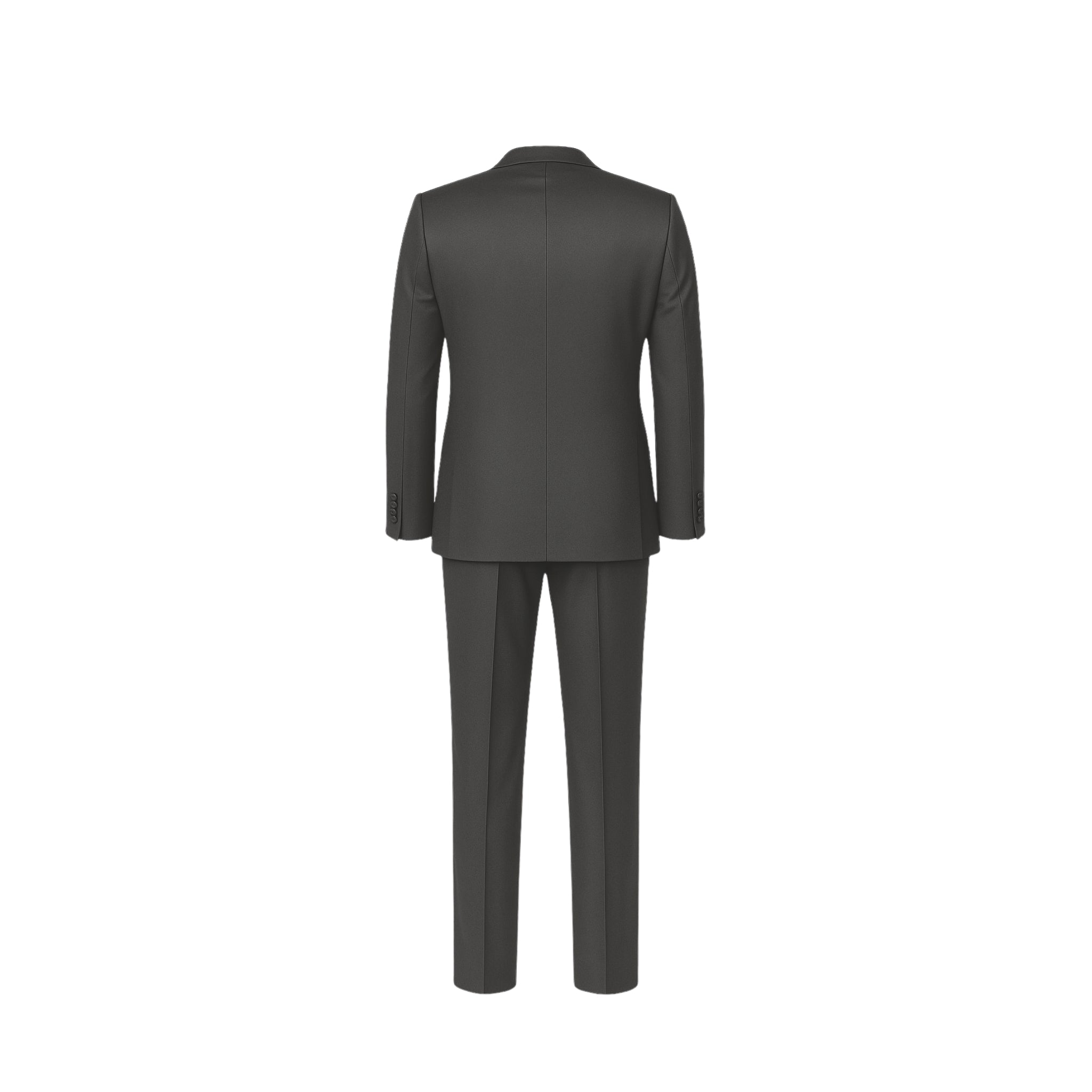 Tailory charcoal gray peak lapel wool tuxedo back view