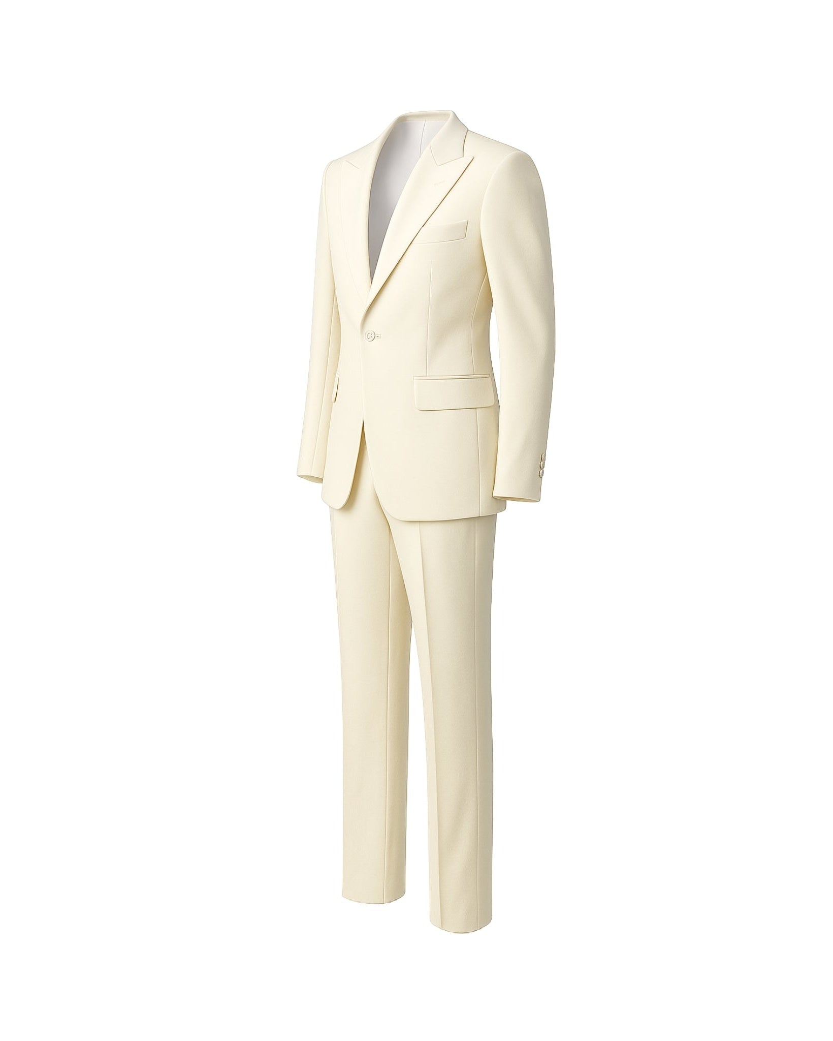 Tailory ivory peak lapel wool tuxedo side view