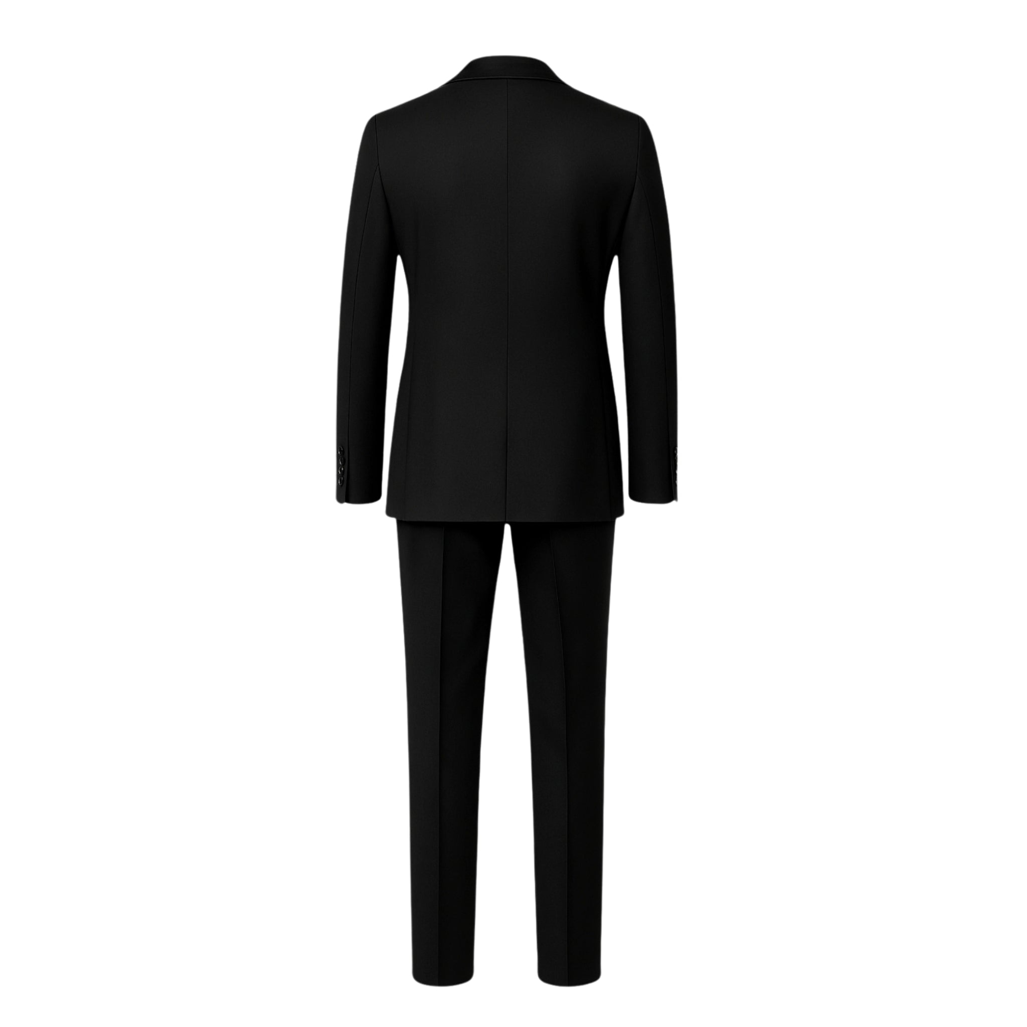 Tailory jet black shawl lapel wool tuxedo back view