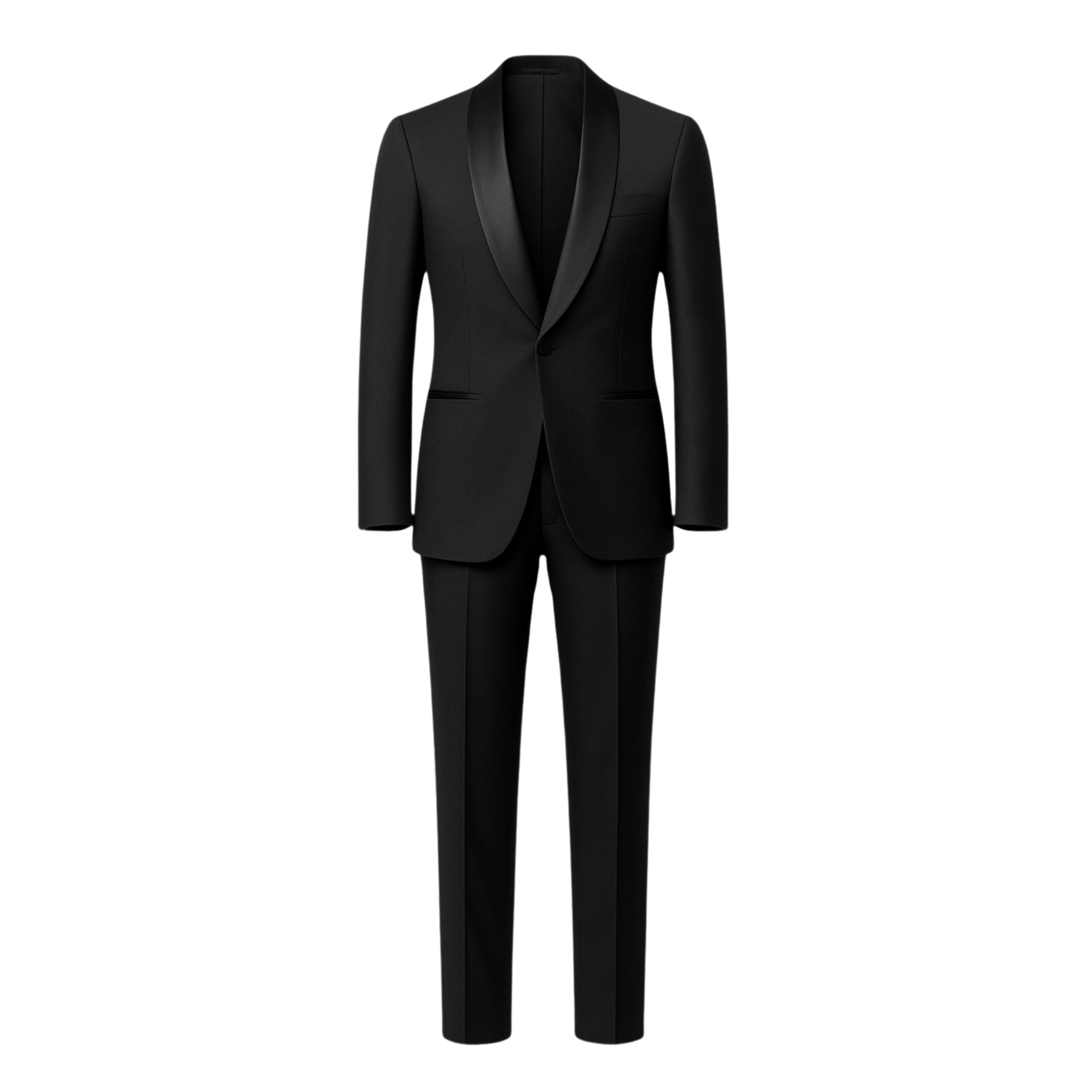 Tailory jet black shawl lapel wool tuxedo front view