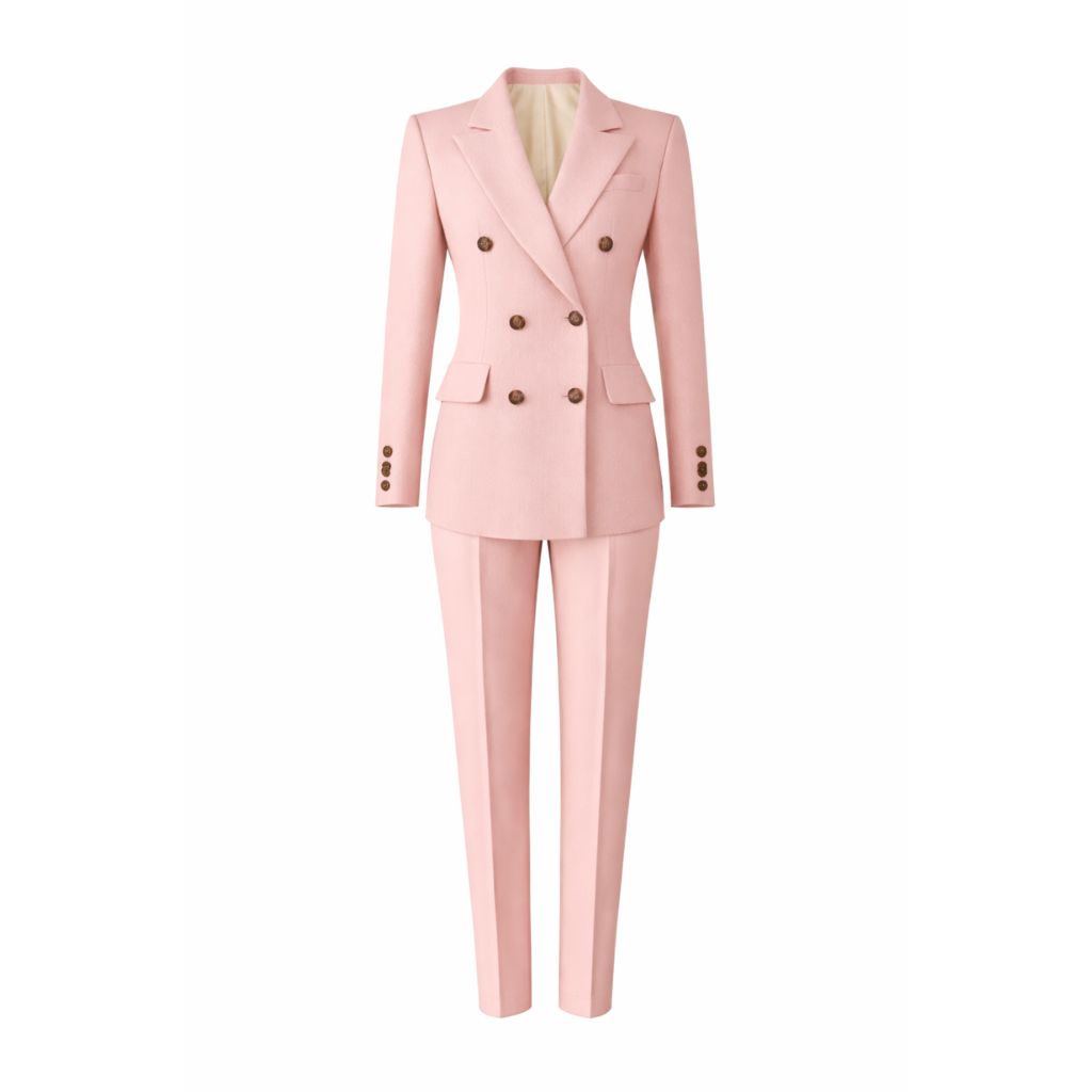 Tailory blush pink double-breasted tailored blazer front view