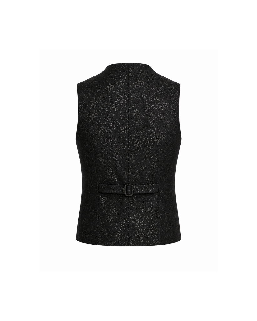 Tailory black floral jacquard vest adjustable back strap view