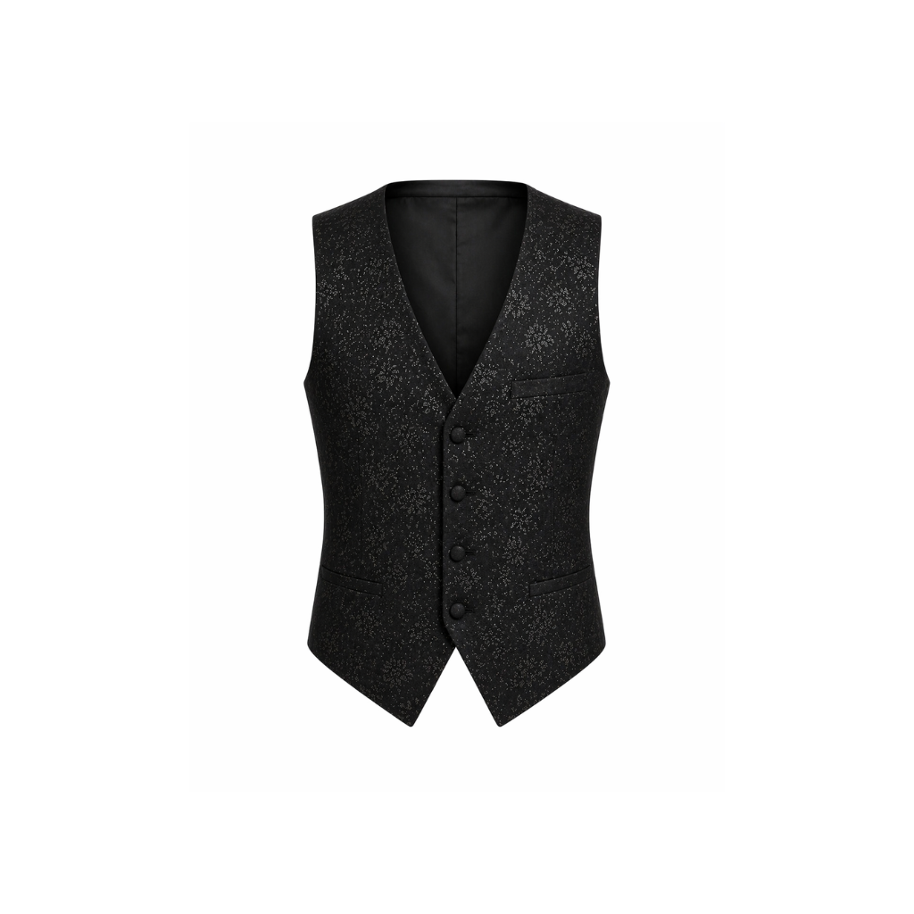 Tailory black floral jacquard vest front view