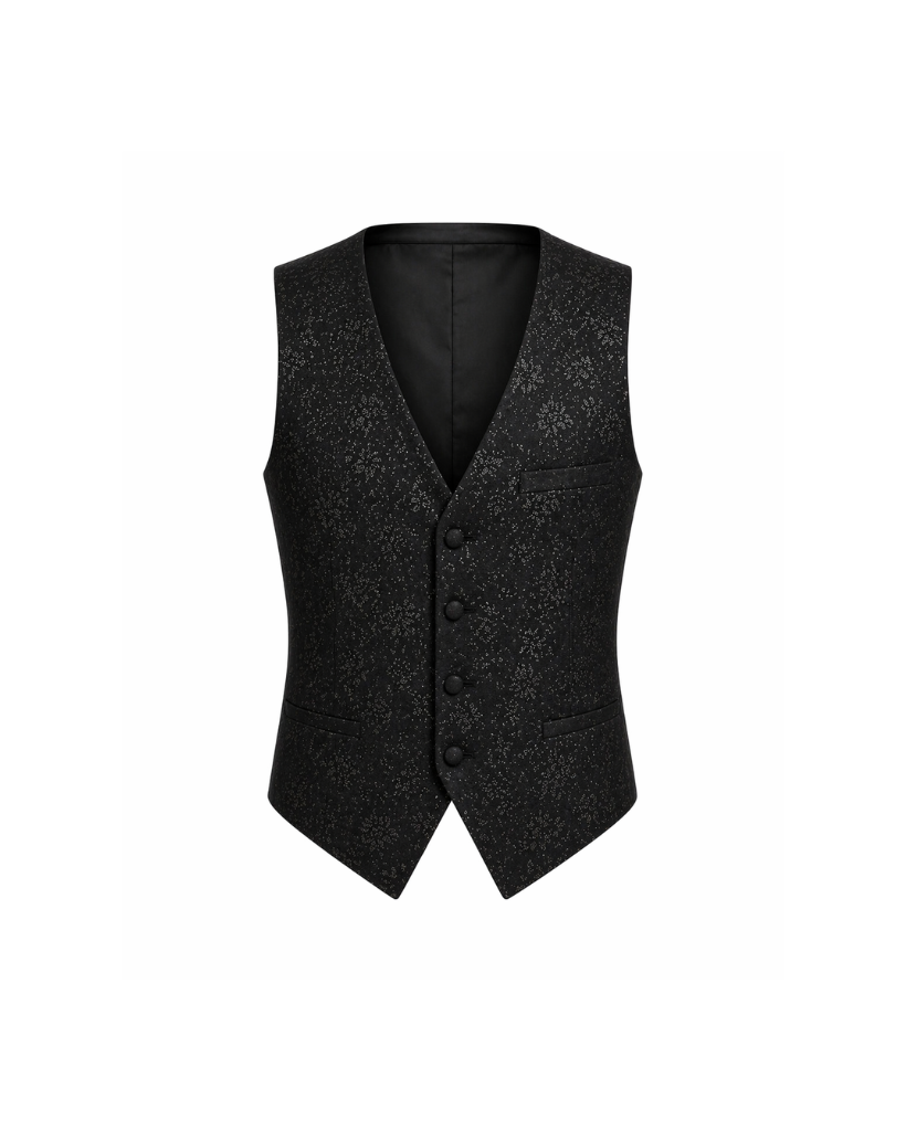 Tailory black floral jacquard vest front view