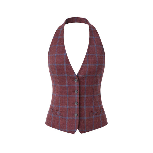 Tailory burgundy plaid halter vest front view