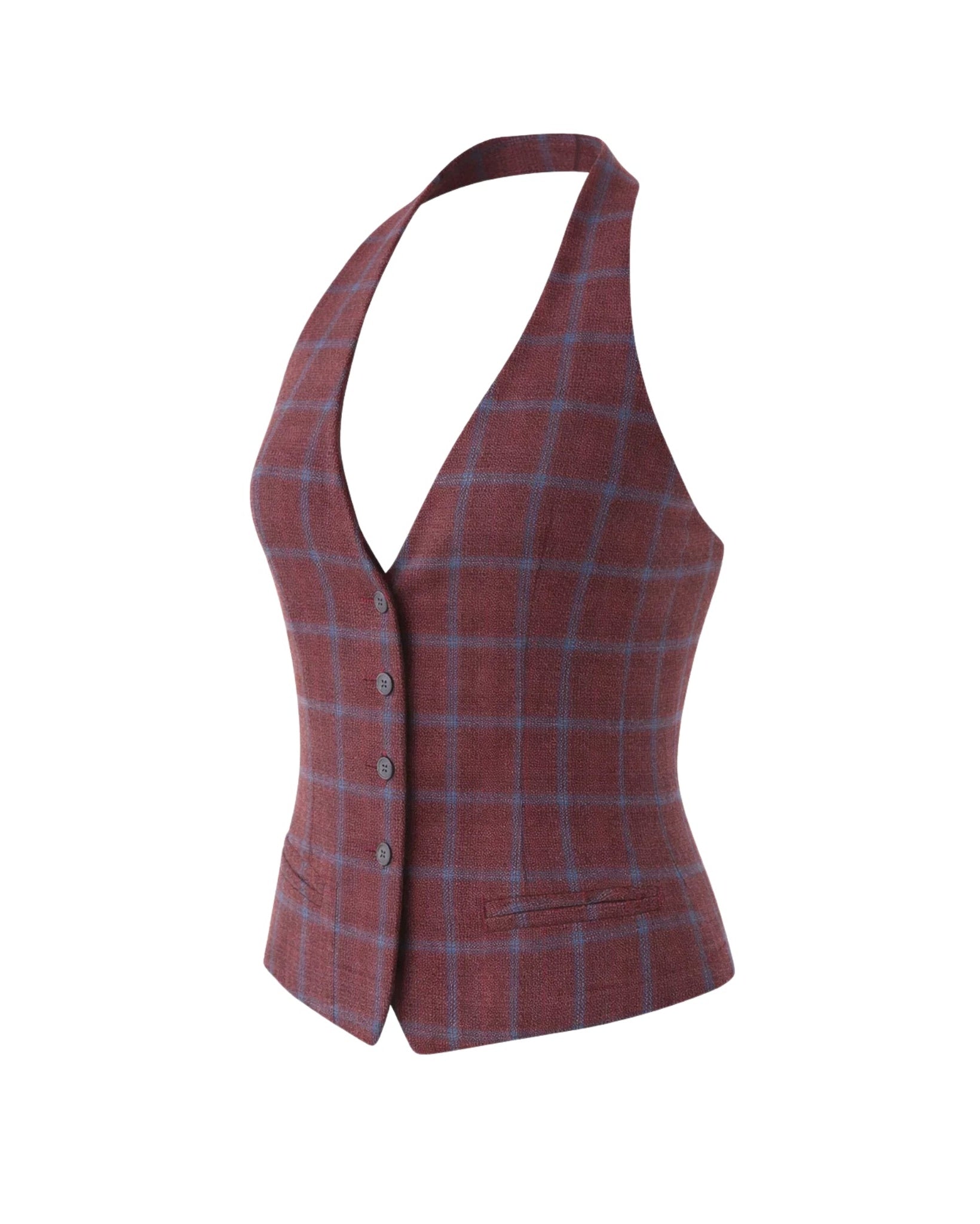 Tailory burgundy plaid halter vest side view
