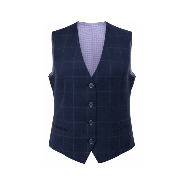 Tailory navy windowpane check tailored vest front view