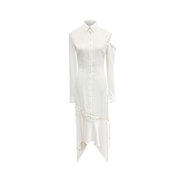 white_cutout_shirtdress_front — Tailory white cut-out shirtdress front view