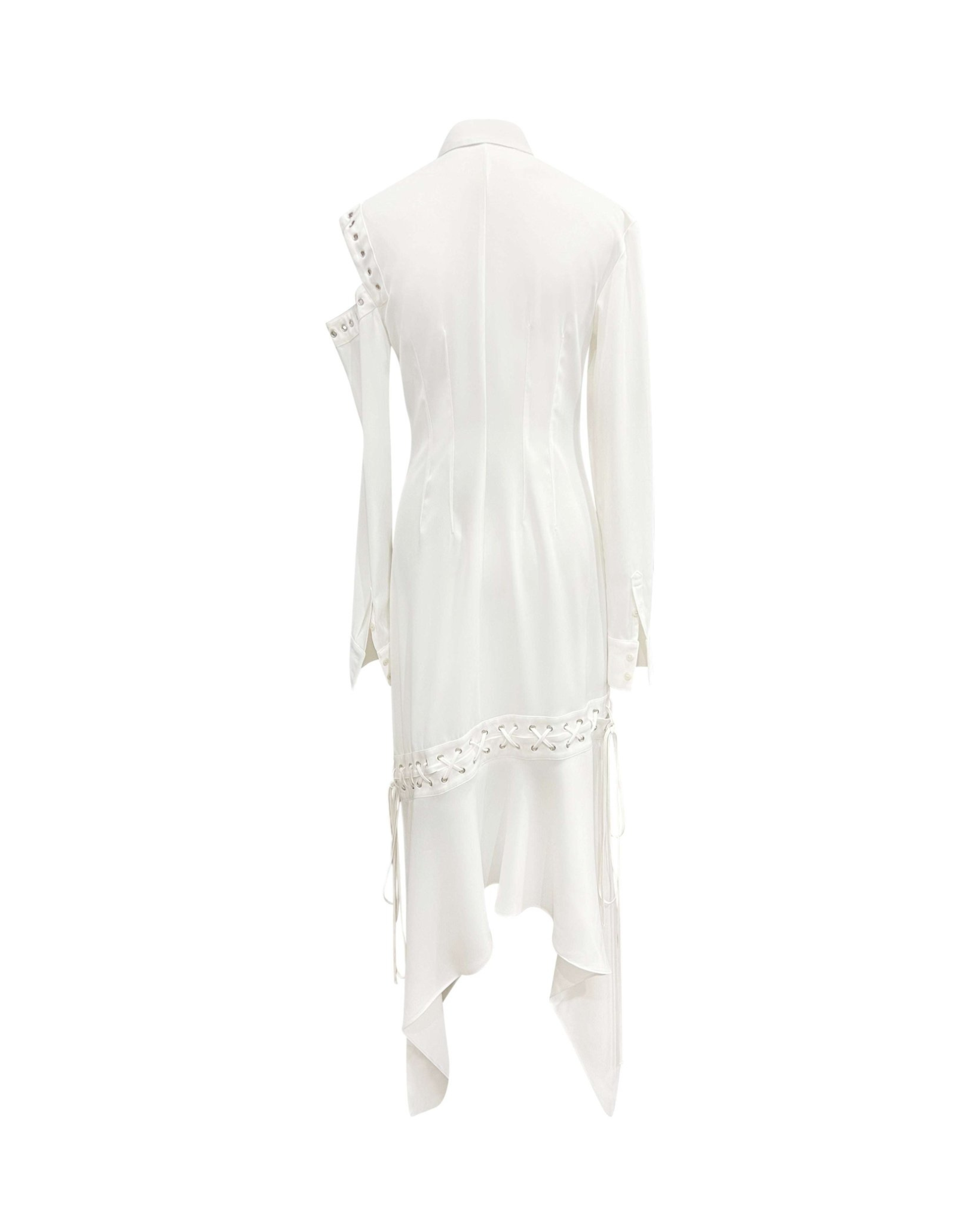 white_cutout_shirtdress_side — Tailory white cut-out shirtdress side view