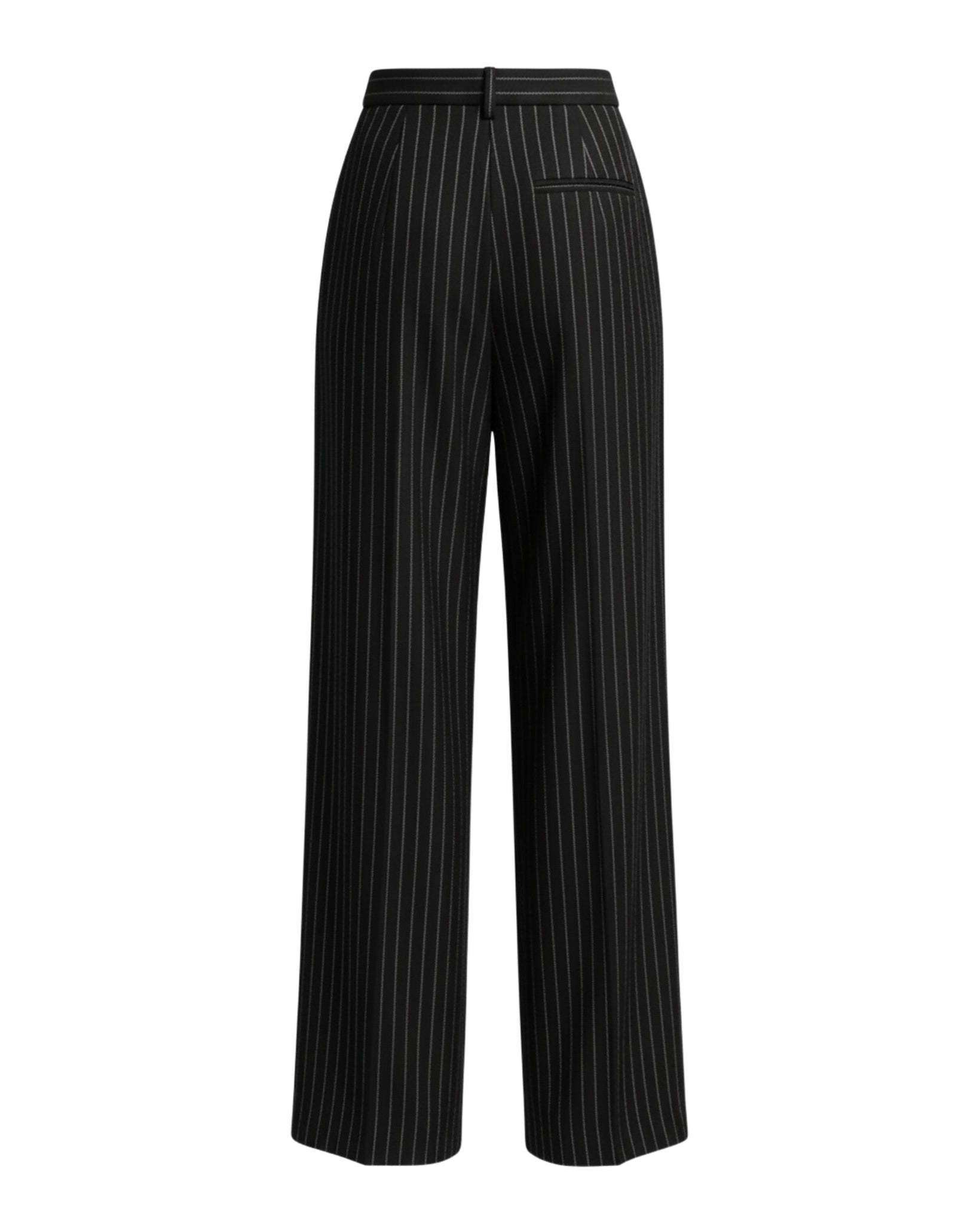 Tailory black white pinstripe wide-leg trousers back view