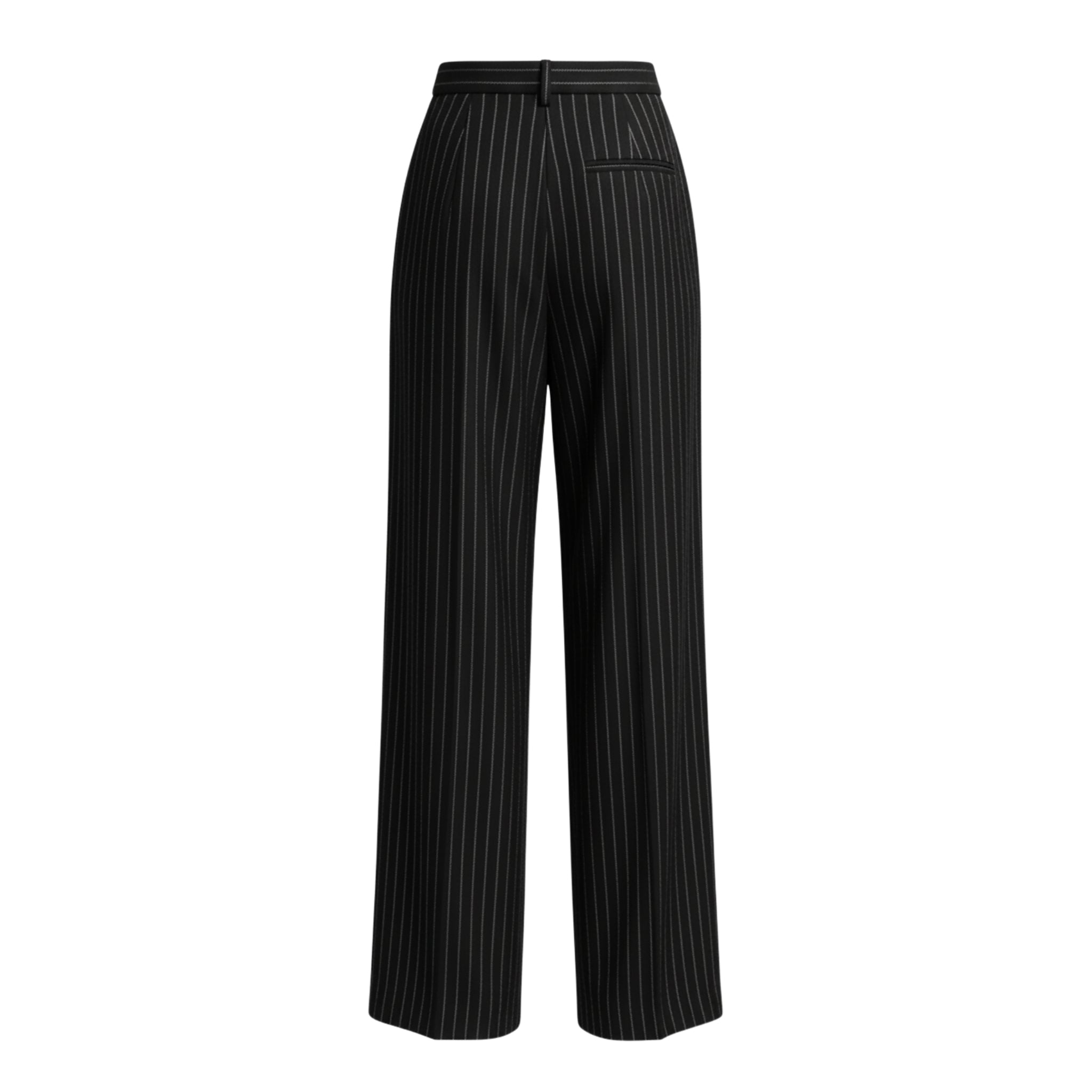 Tailory black white pinstripe wide-leg trousers back view