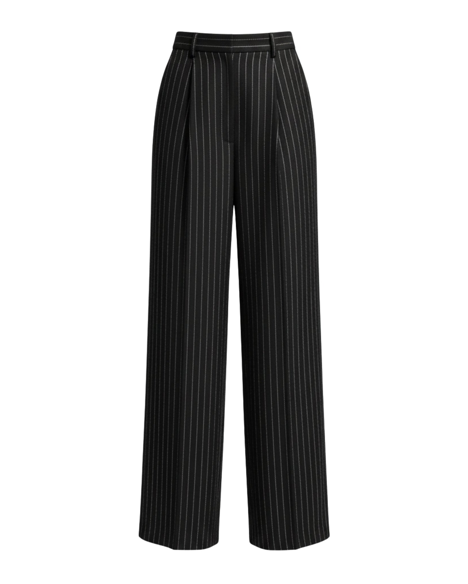 Tailory black white pinstripe wide-leg trousers front view