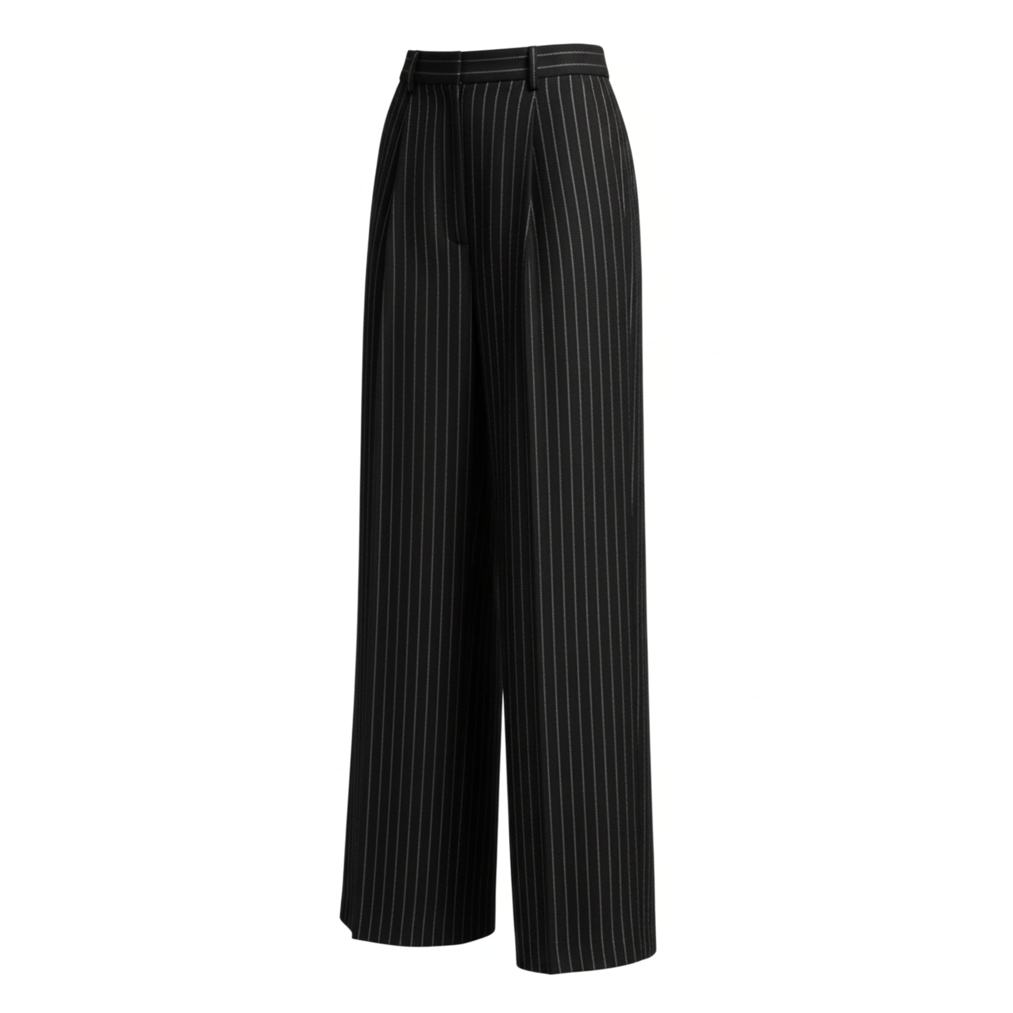 Tailory black white pinstripe wide-leg trousers side view