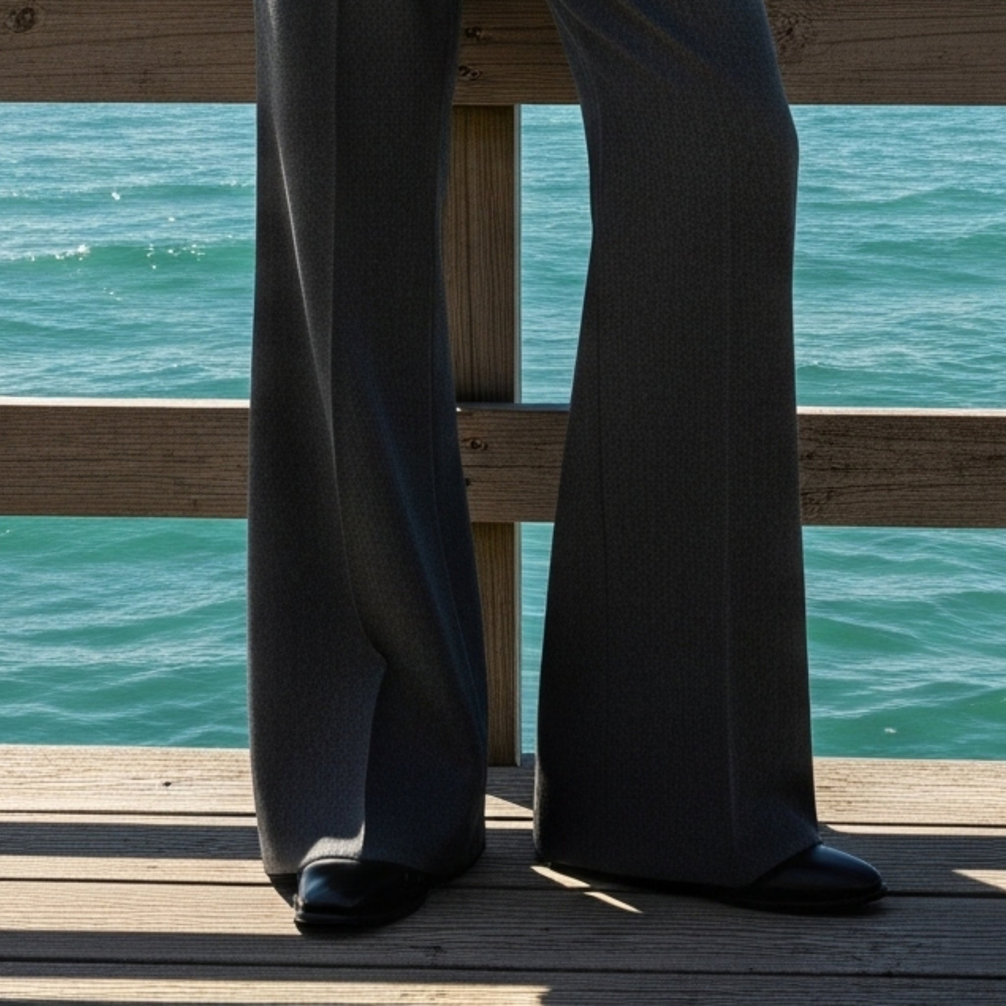 Tailory heather charcoal wide-leg trousers detail