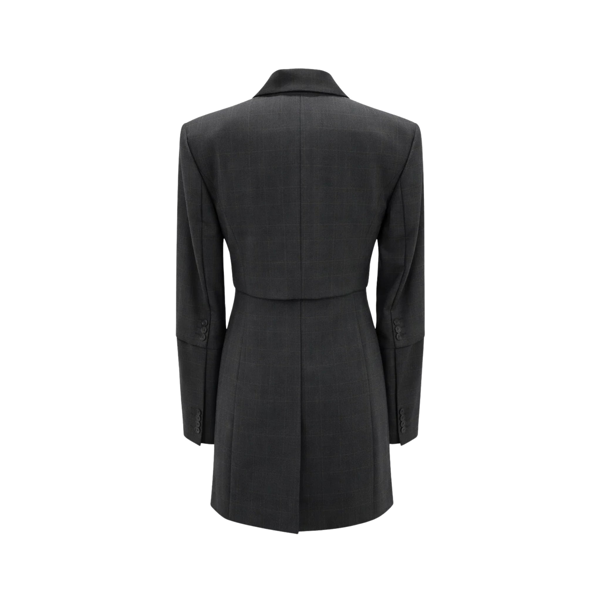 Tailory grey windowpane dual-layer peak-lapel jacket back view