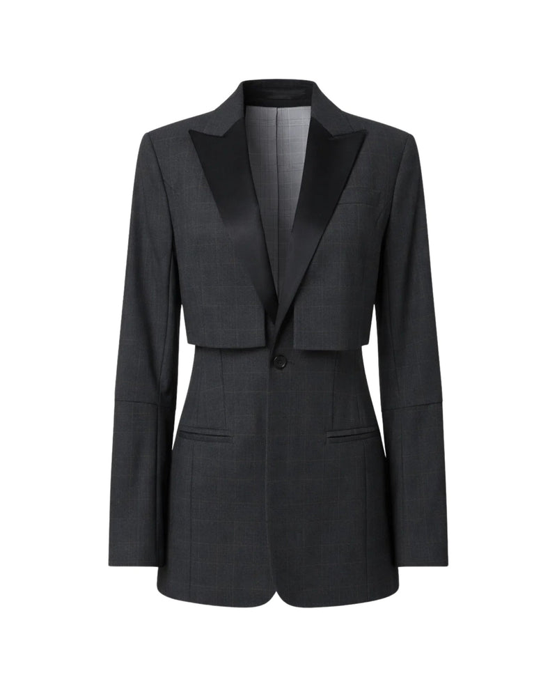 Tailory grey windowpane dual-layer peak-lapel jacket front view