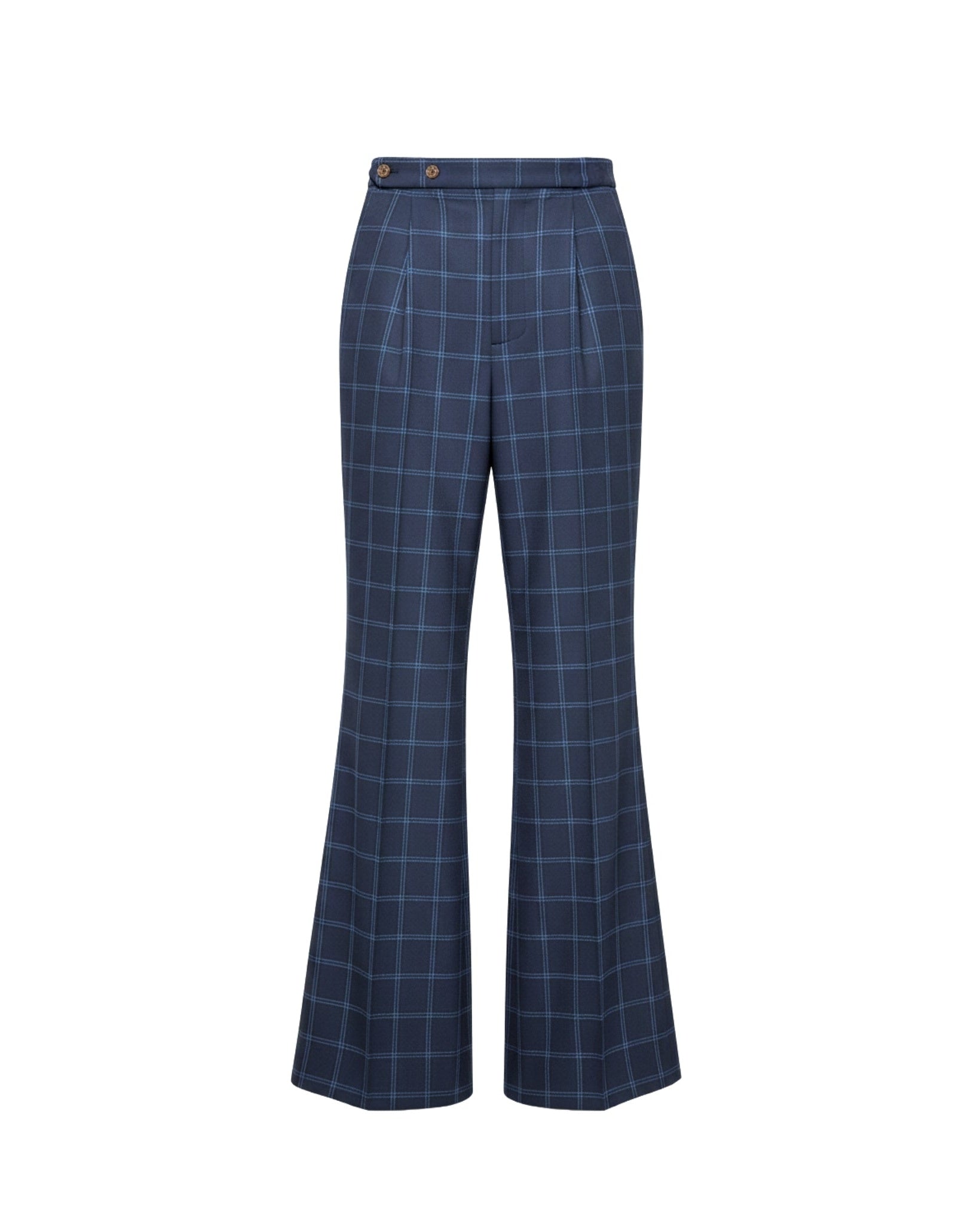 Tailory navy blue windowpane flared tailored trousers front view