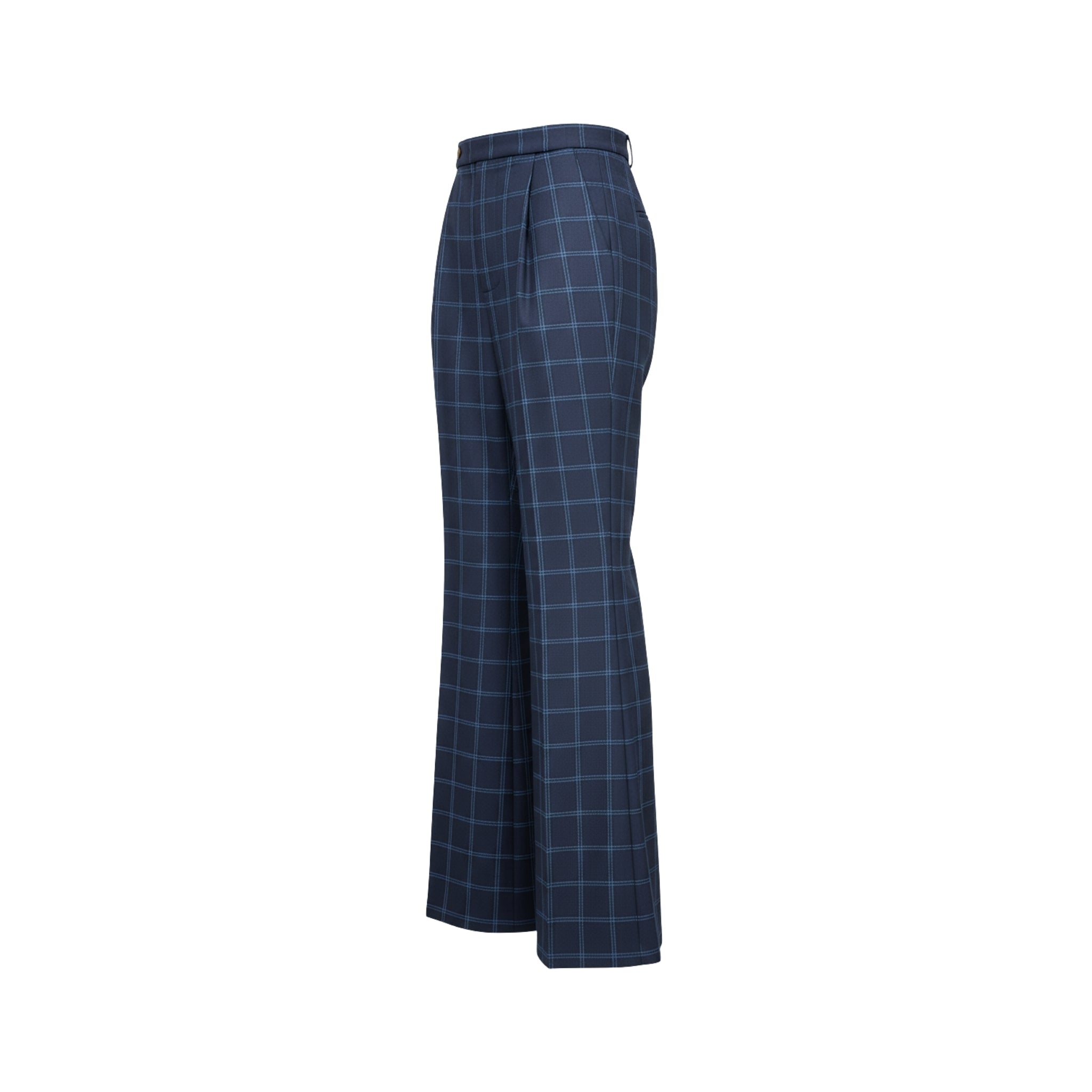 Tailory navy blue windowpane flared tailored trousers side view