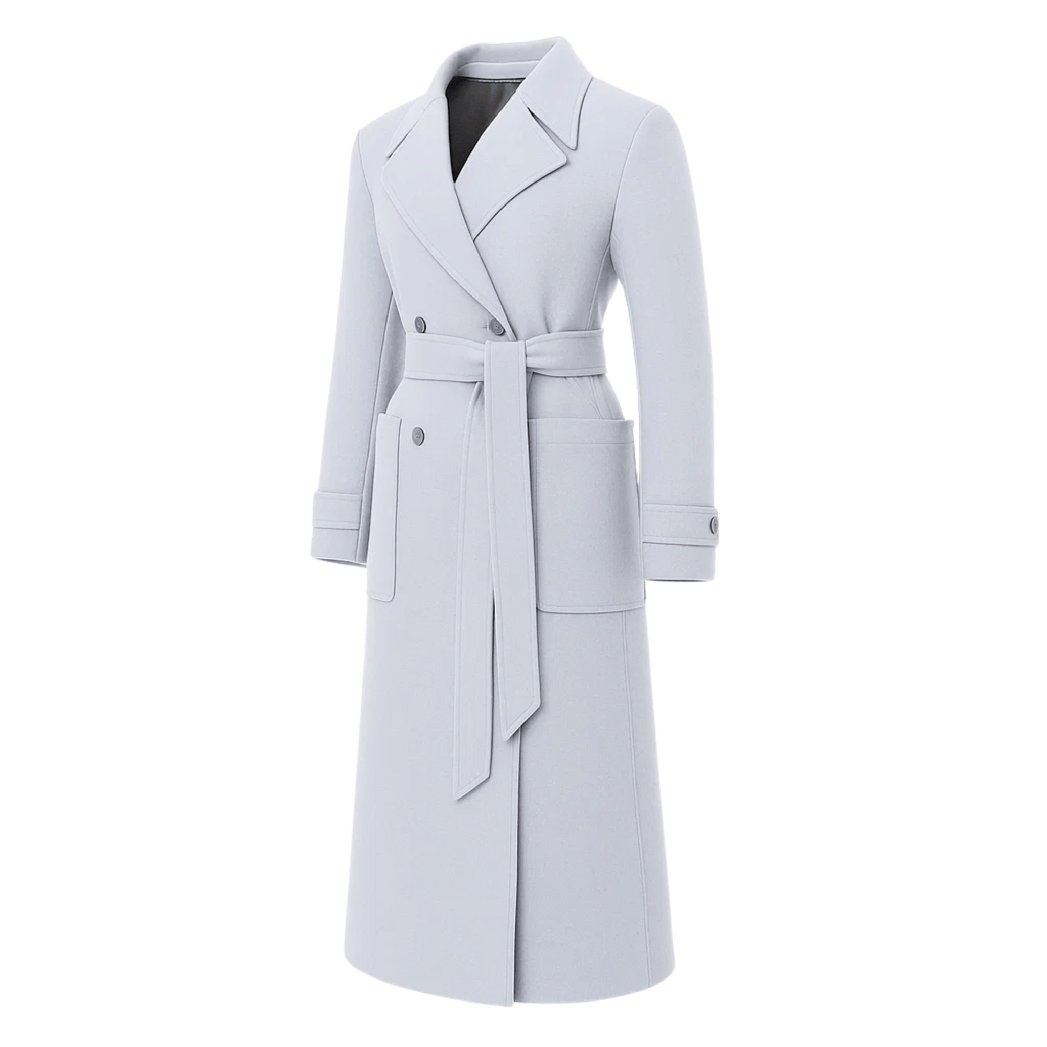 Tailory ash grey double-breasted wrap coat side view