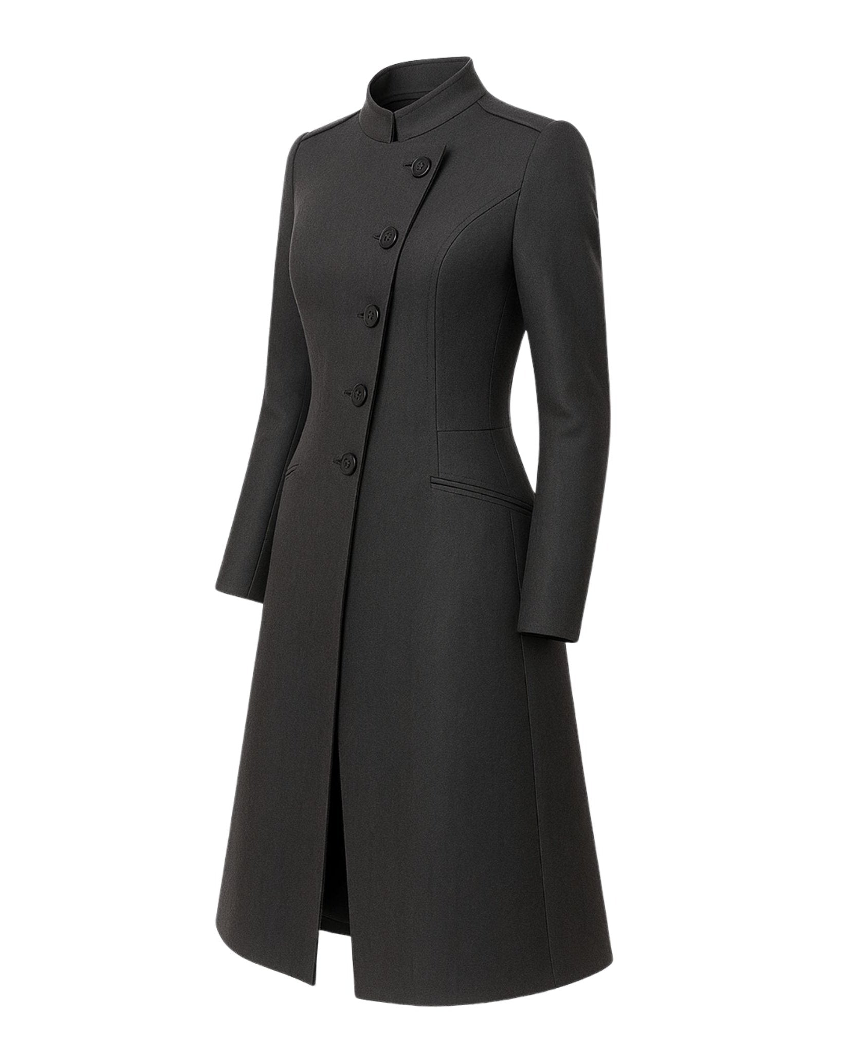 Tailory charcoal deconstructed military double-breasted coat side view
