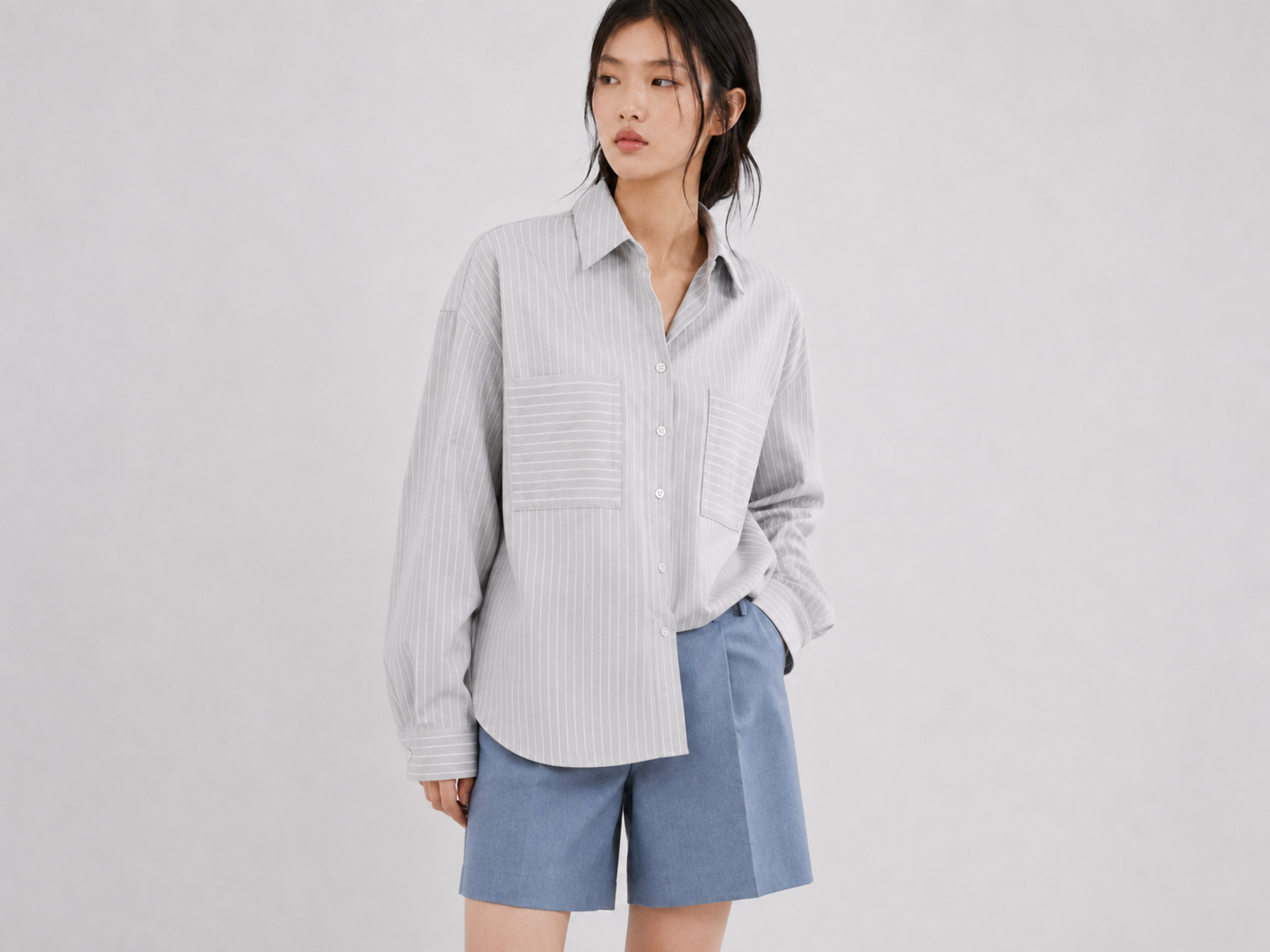 womens-grey-striped-oversized-shirt-blue-bermuda-shorts